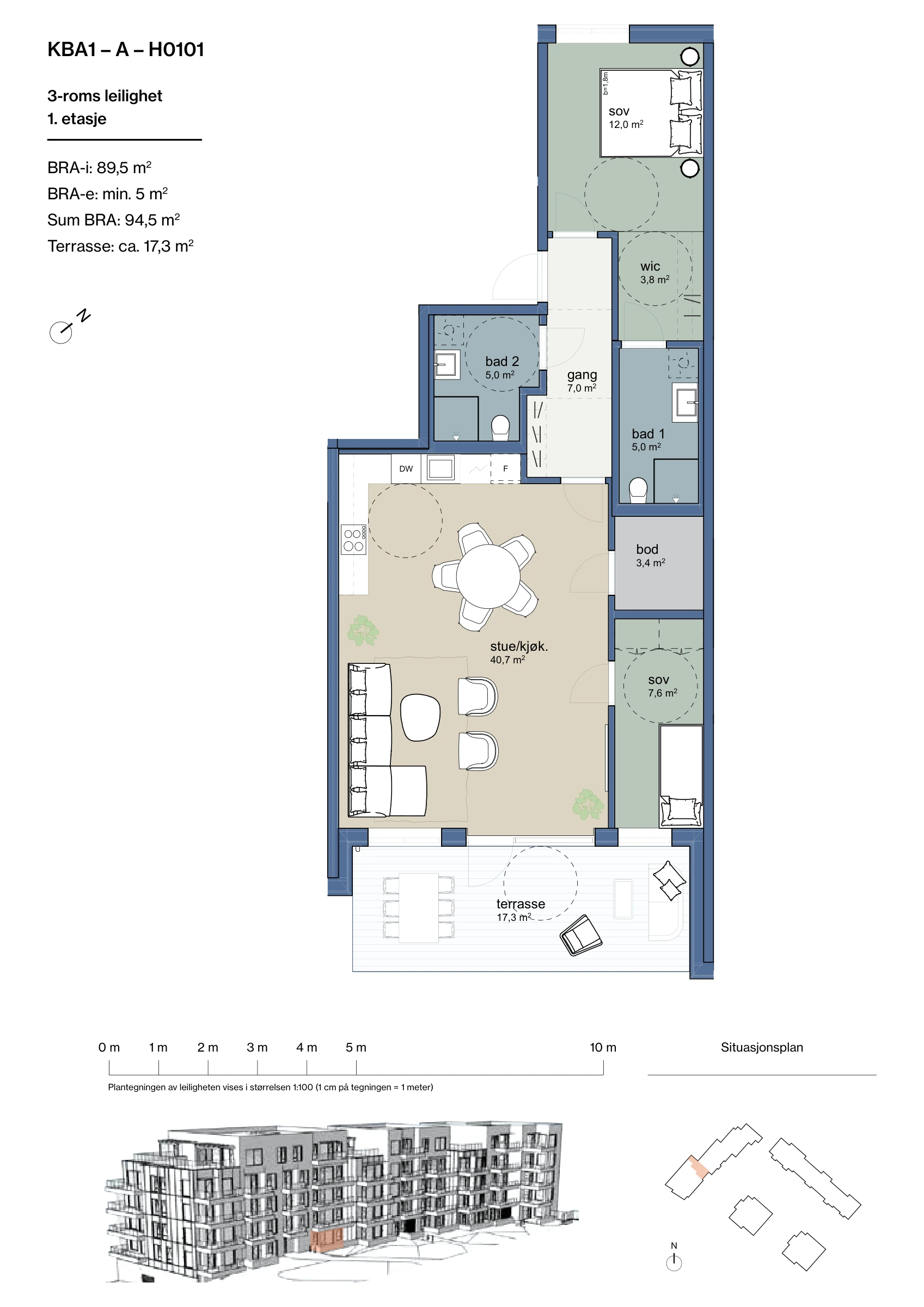 Plantegning for leilighet KBA1-A-H0101 i Jåtunparken