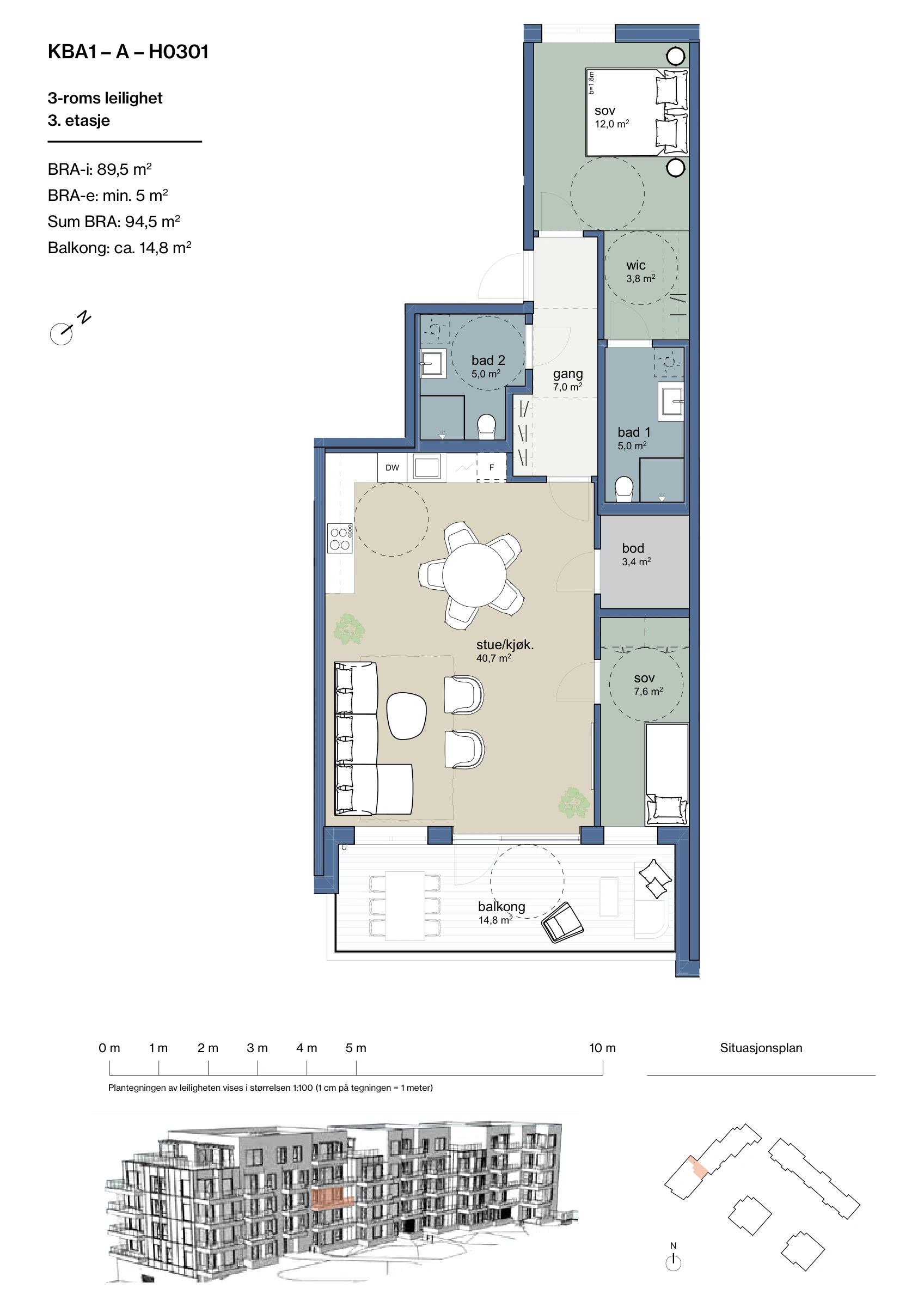 Plantegning for leilighet KBA1-A-H0301 i Jåtunparken