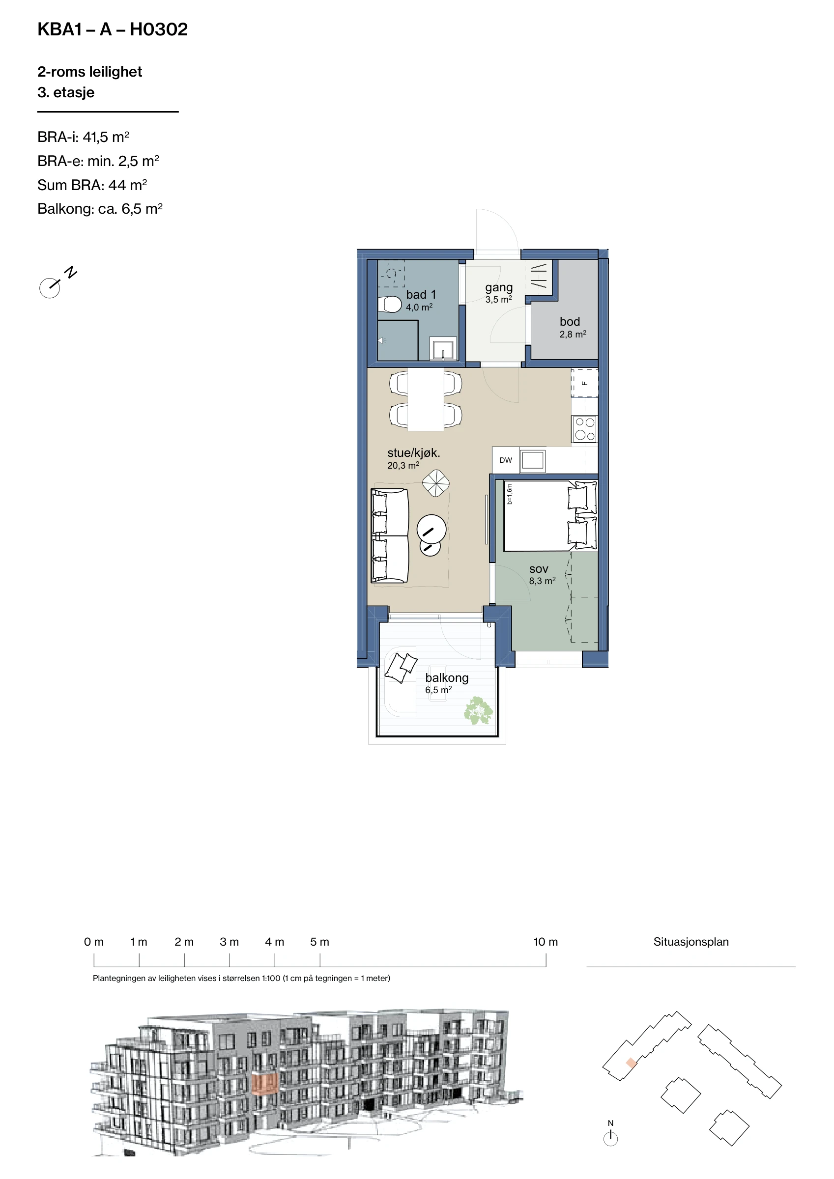 Plantegning for leilighet KBA1-A-H0302 i Jåtunparken