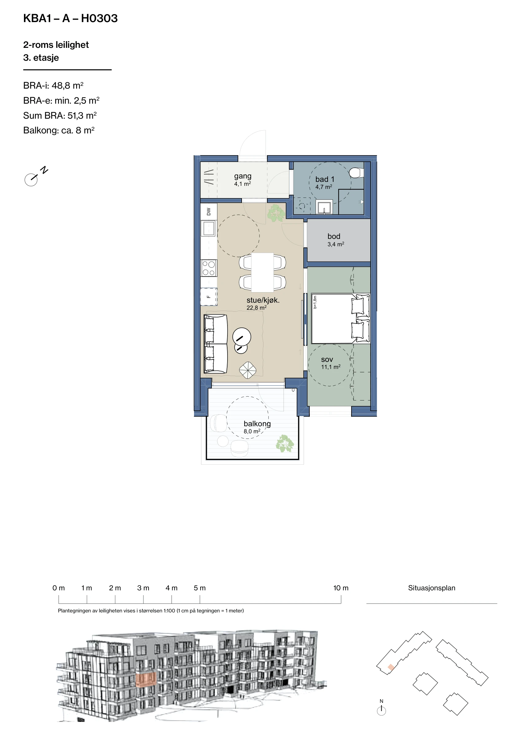 Plantegning for leilighet KBA1-A-H0303 i Jåtunparken