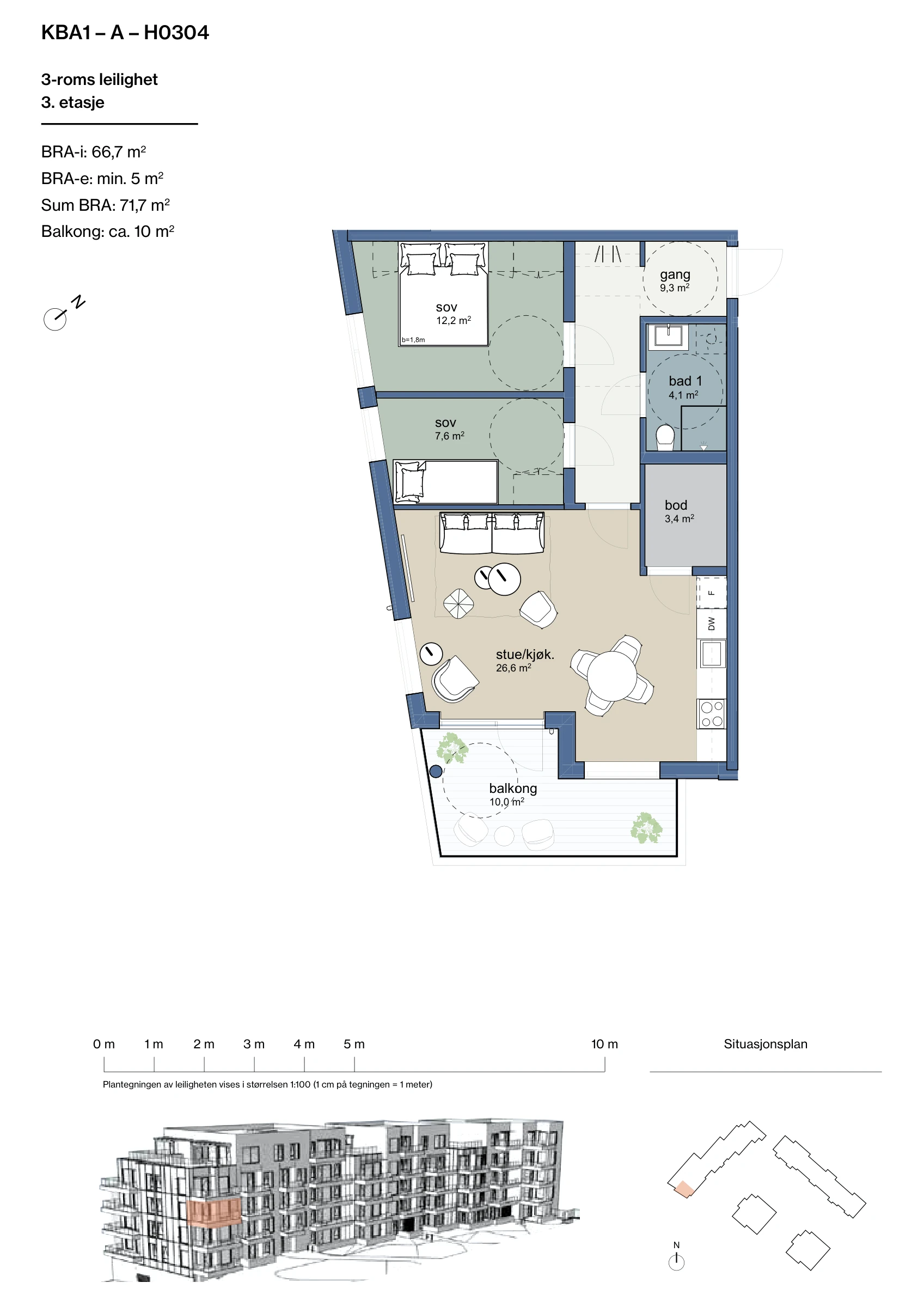 Plantegning for leilighet KBA1-A-H0304 i Jåtunparken