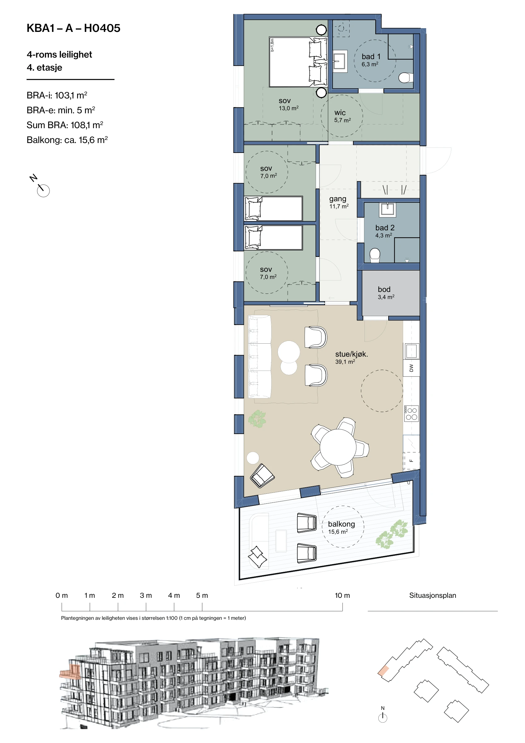 Plantegning for leilighet KBA1-A-H0405 i Jåtunparken