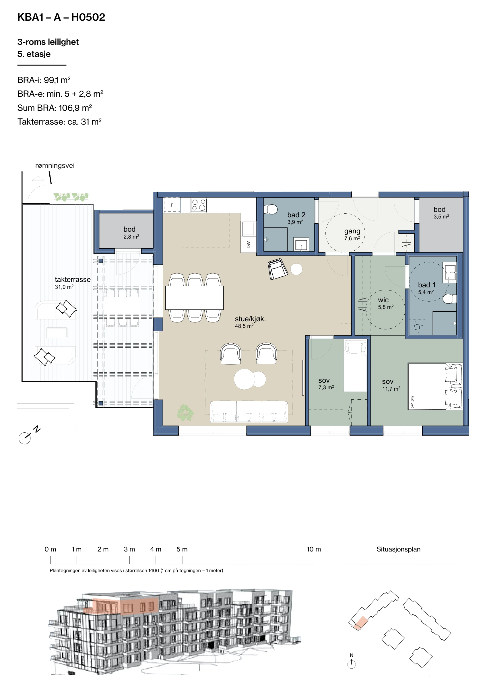 Plantegning for leilighet KBA1-A-H0502 i Jåtunparken