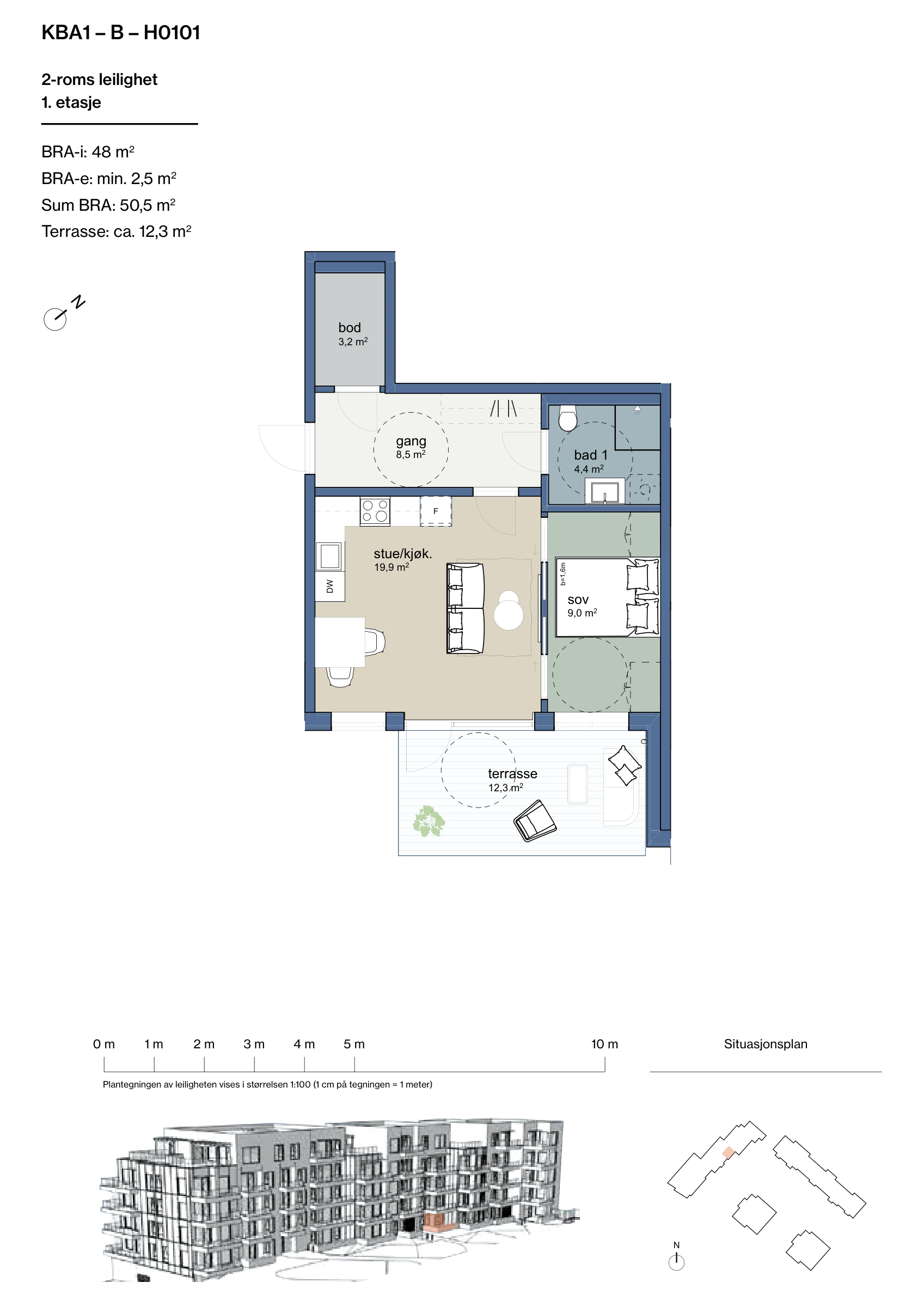 Plantegning for leilighet KBA1-B-H0101 i Jåtunparken