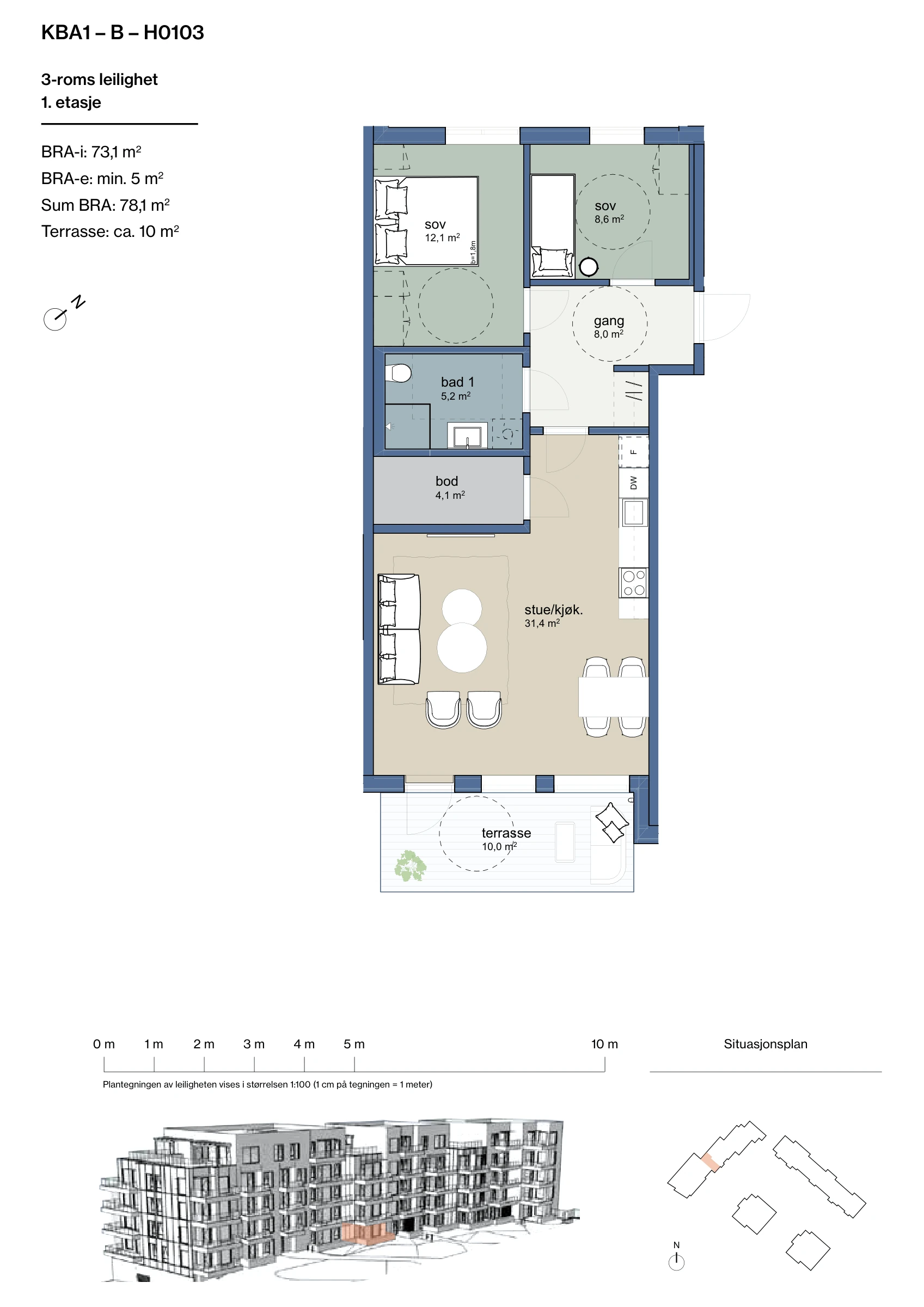 Plantegning for leilighet KBA1-B-H0103 i Jåtunparken