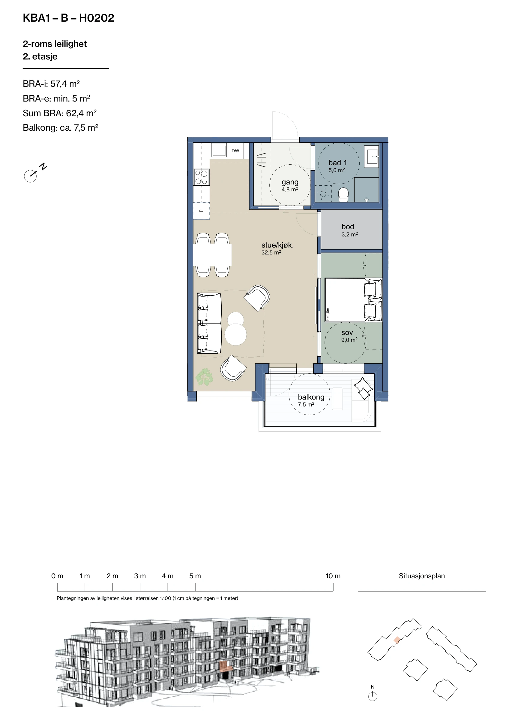 Plantegning for leilighet KBA1-B-H0202 i Jåtunparken