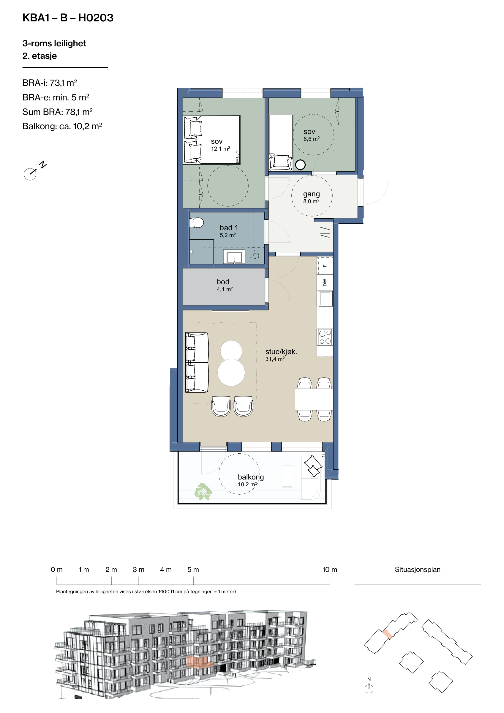 Plantegning for leilighet KBA1-B-H0203 i Jåtunparken