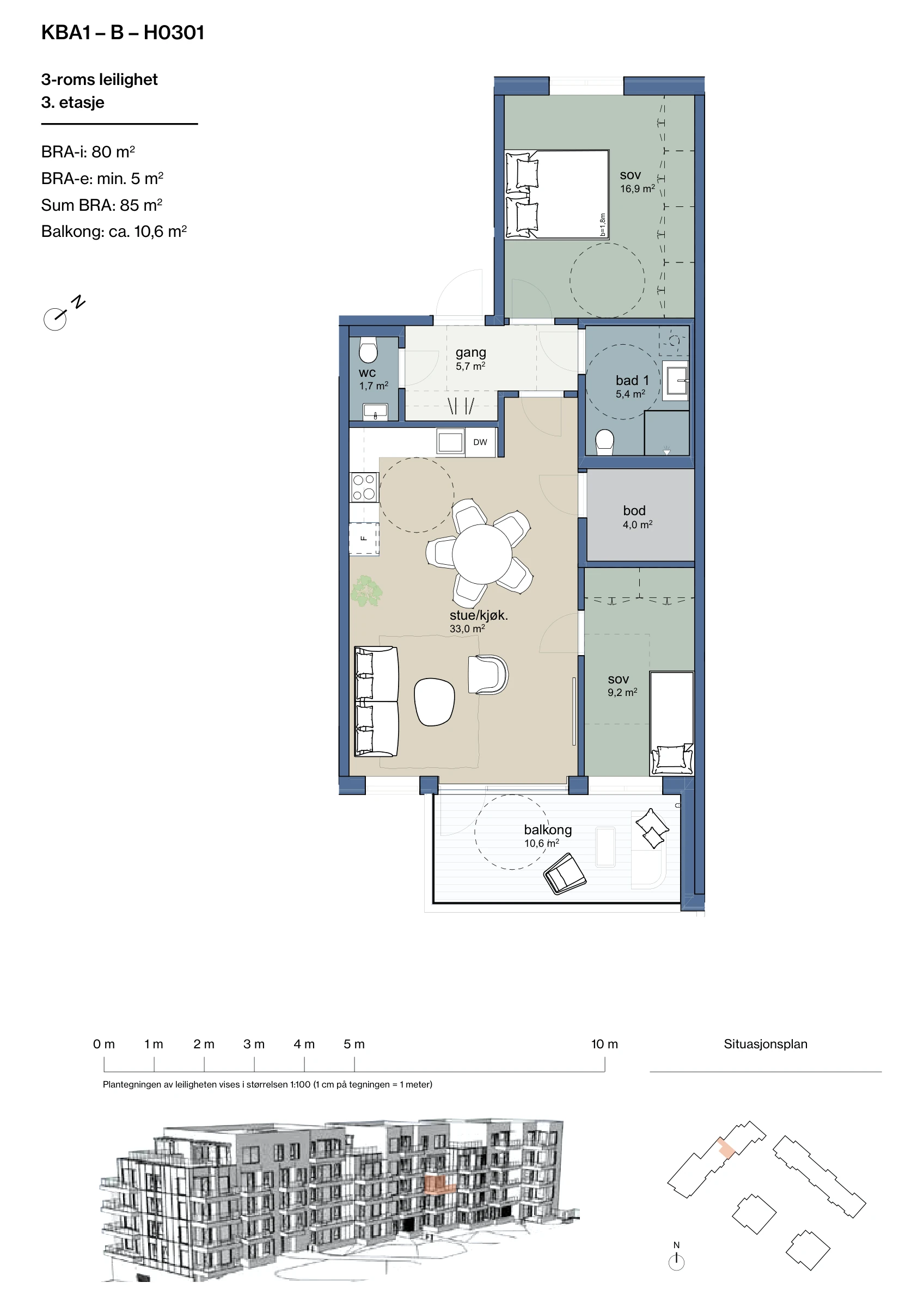 Plantegning for leilighet KBA1-B-H0301 i Jåtunparken