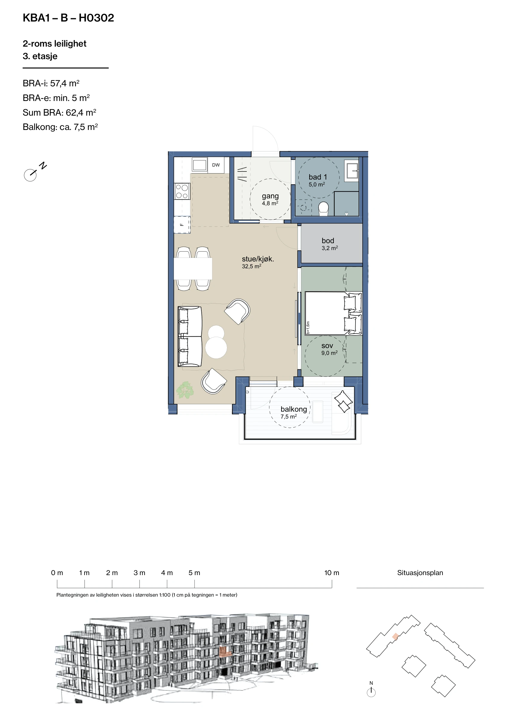 Plantegning for leilighet KBA1-B-H0302 i Jåtunparken