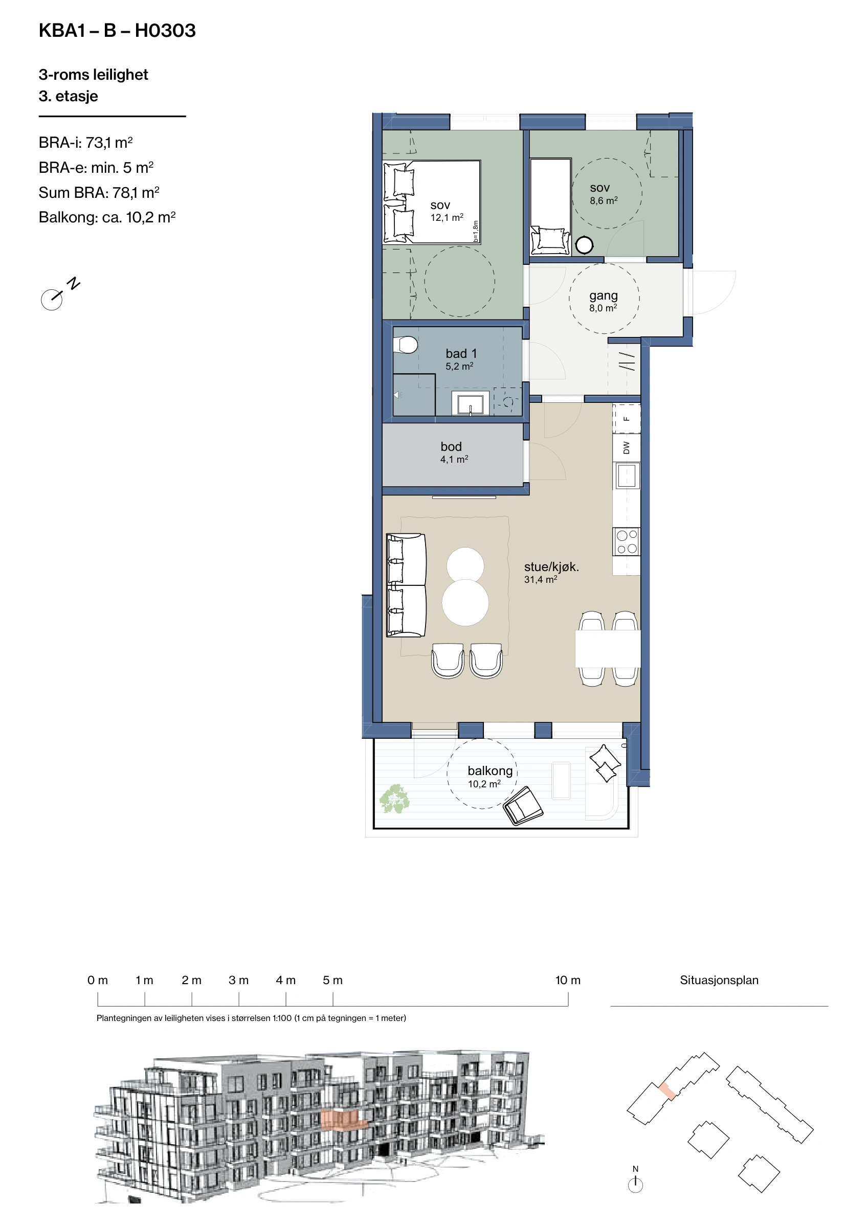 Plantegning for leilighet KBA1-B-H0303 i Jåtunparken