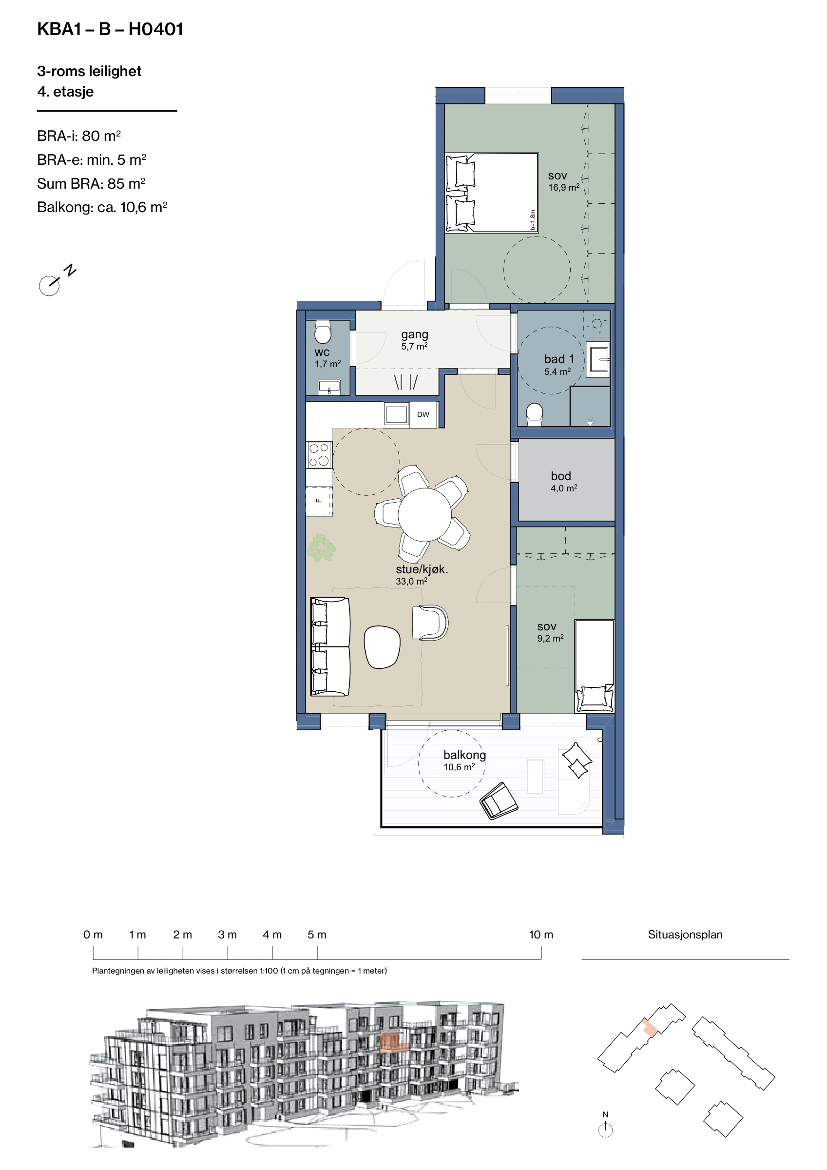 Plantegning for leilighet KBA1-B-H0401 i Jåtunparken