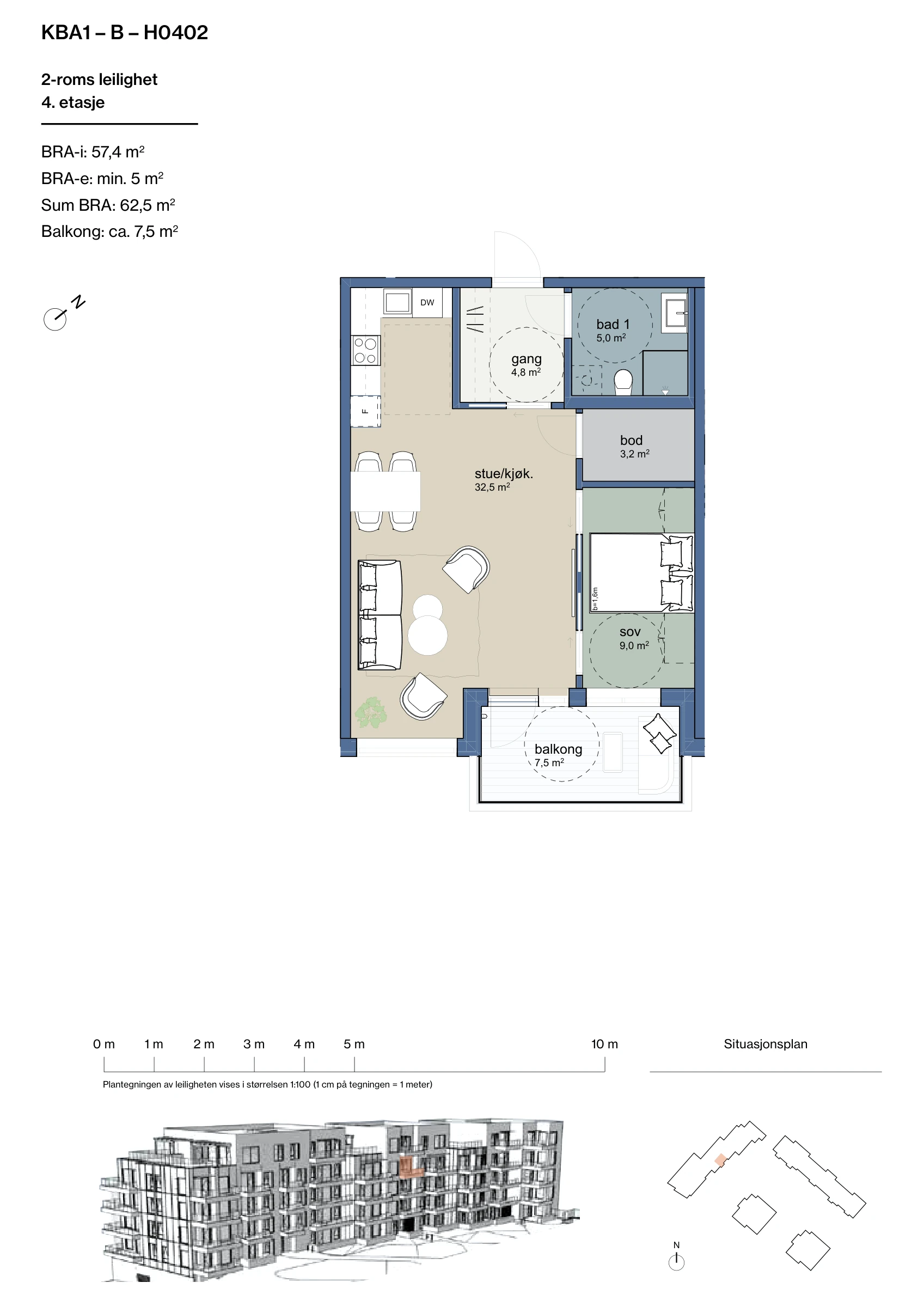 Plantegning for leilighet KBA1-B-H0402 i Jåtunparken