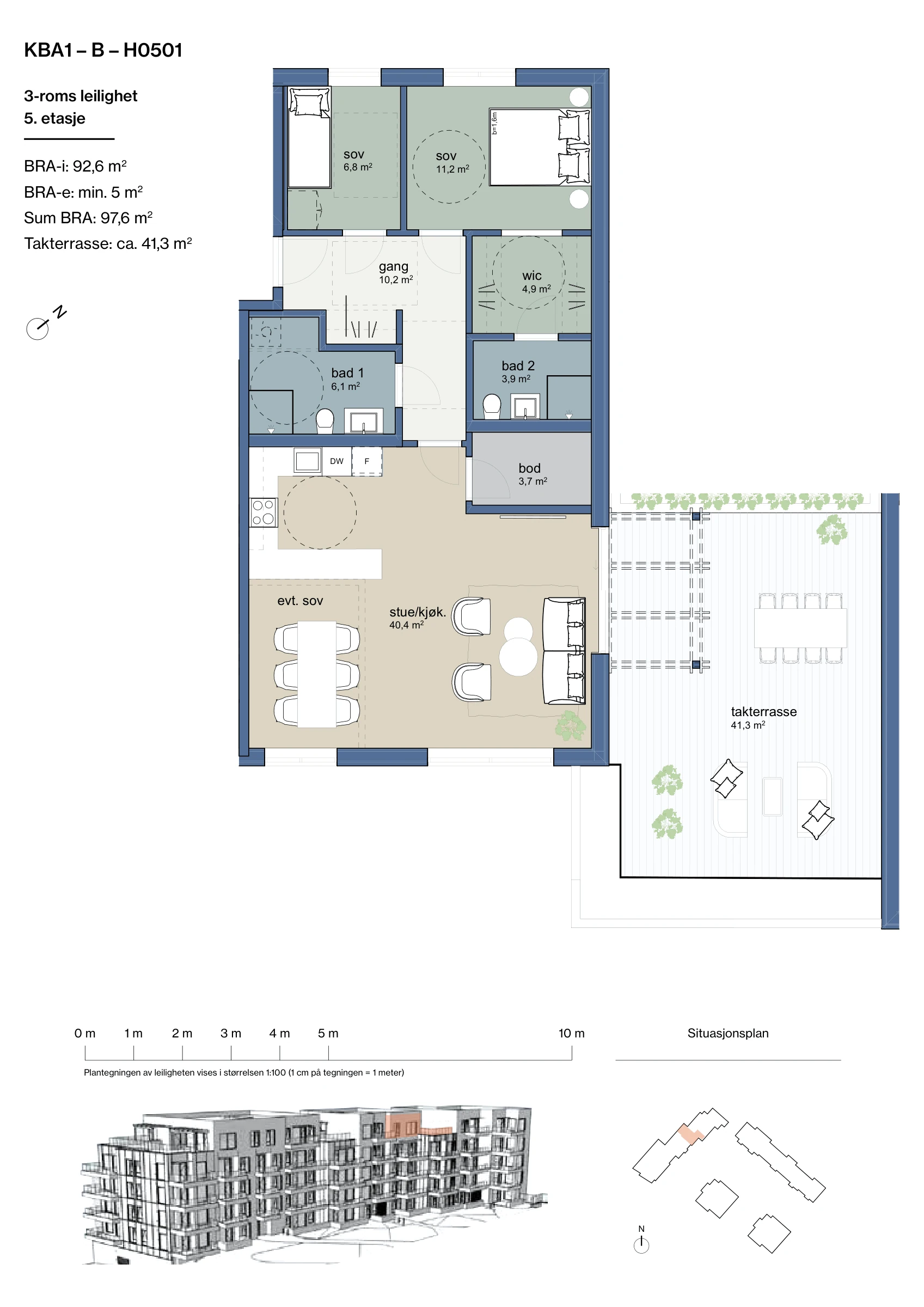 Plantegning for leilighet KBA1-B-H0501 i Jåtunparken