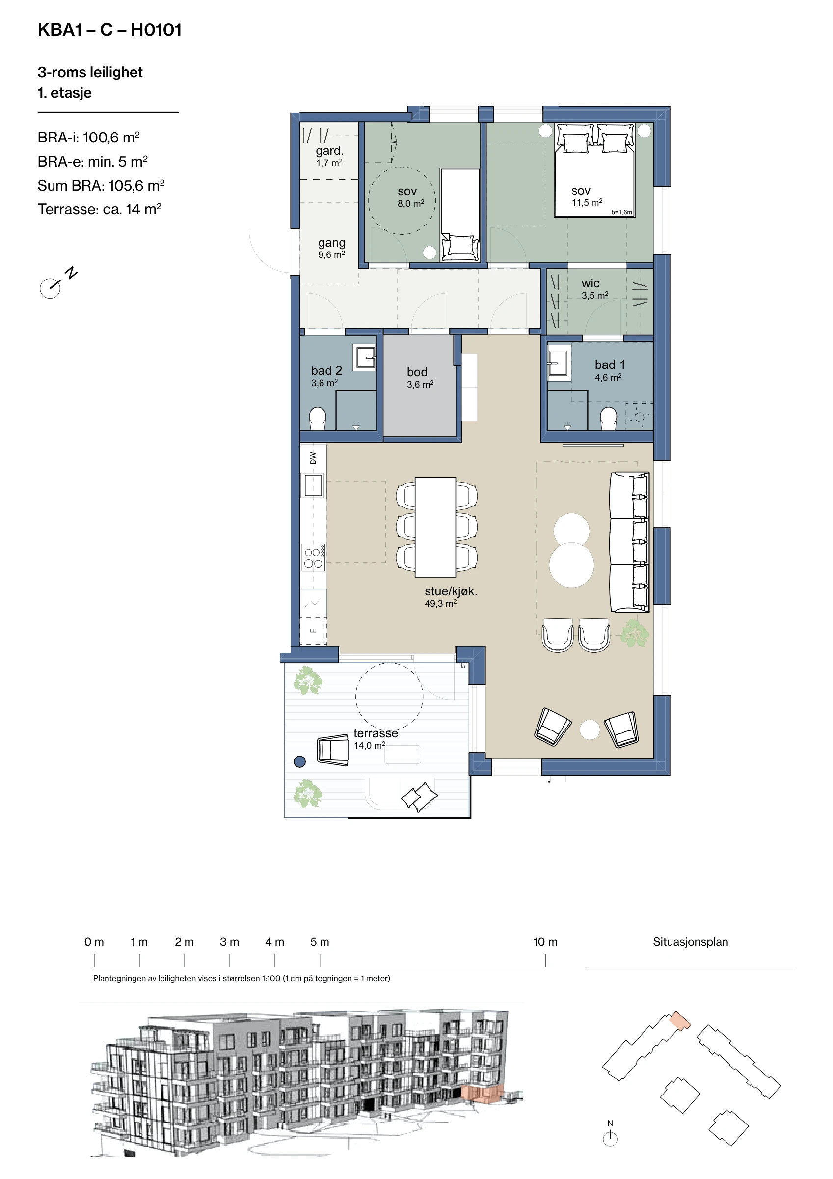 Plantegning for leilighet KBA1-C-H0101 i Jåtunparken
