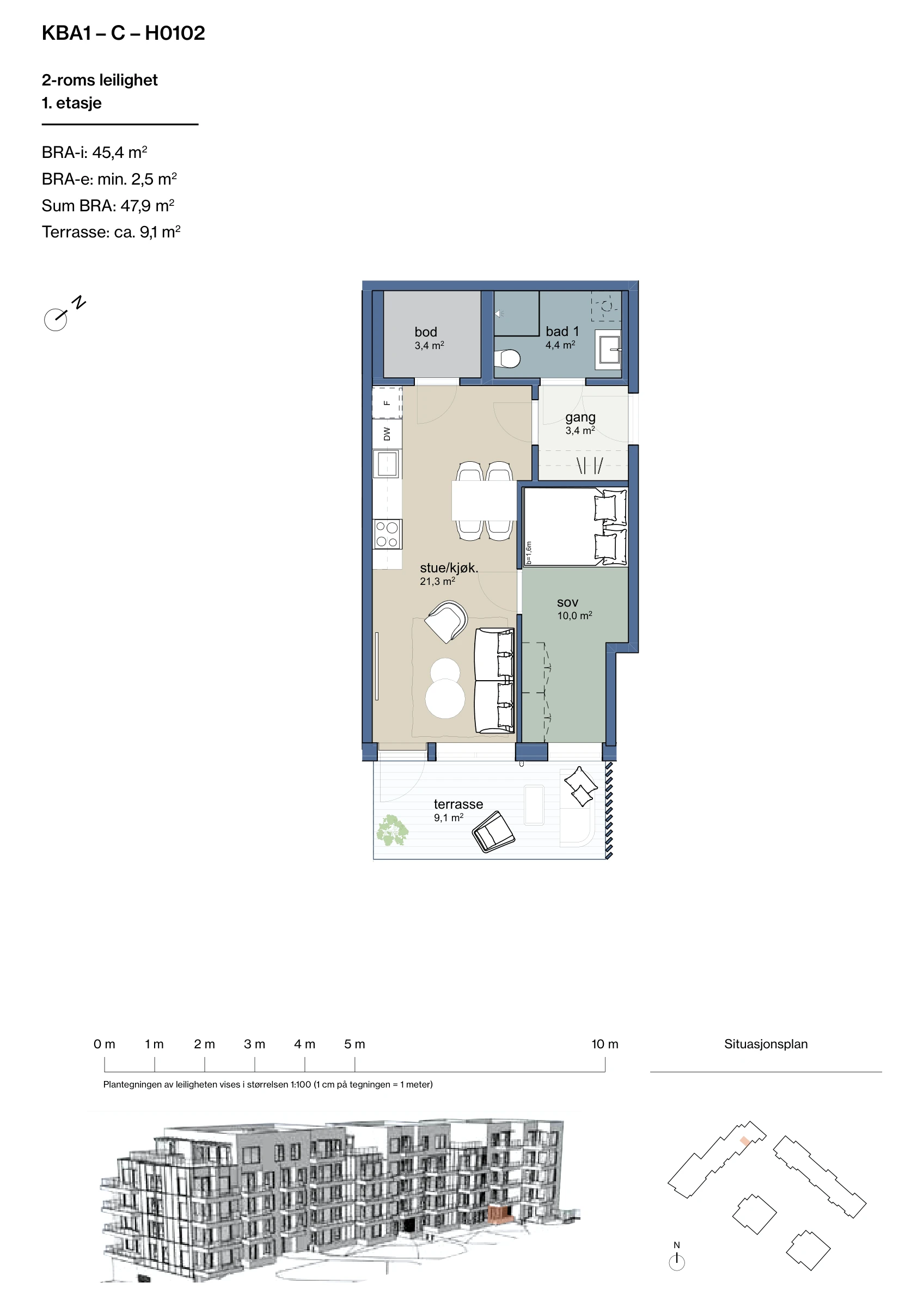 Plantegning for leilighet KBA1-C-H0102 i Jåtunparken