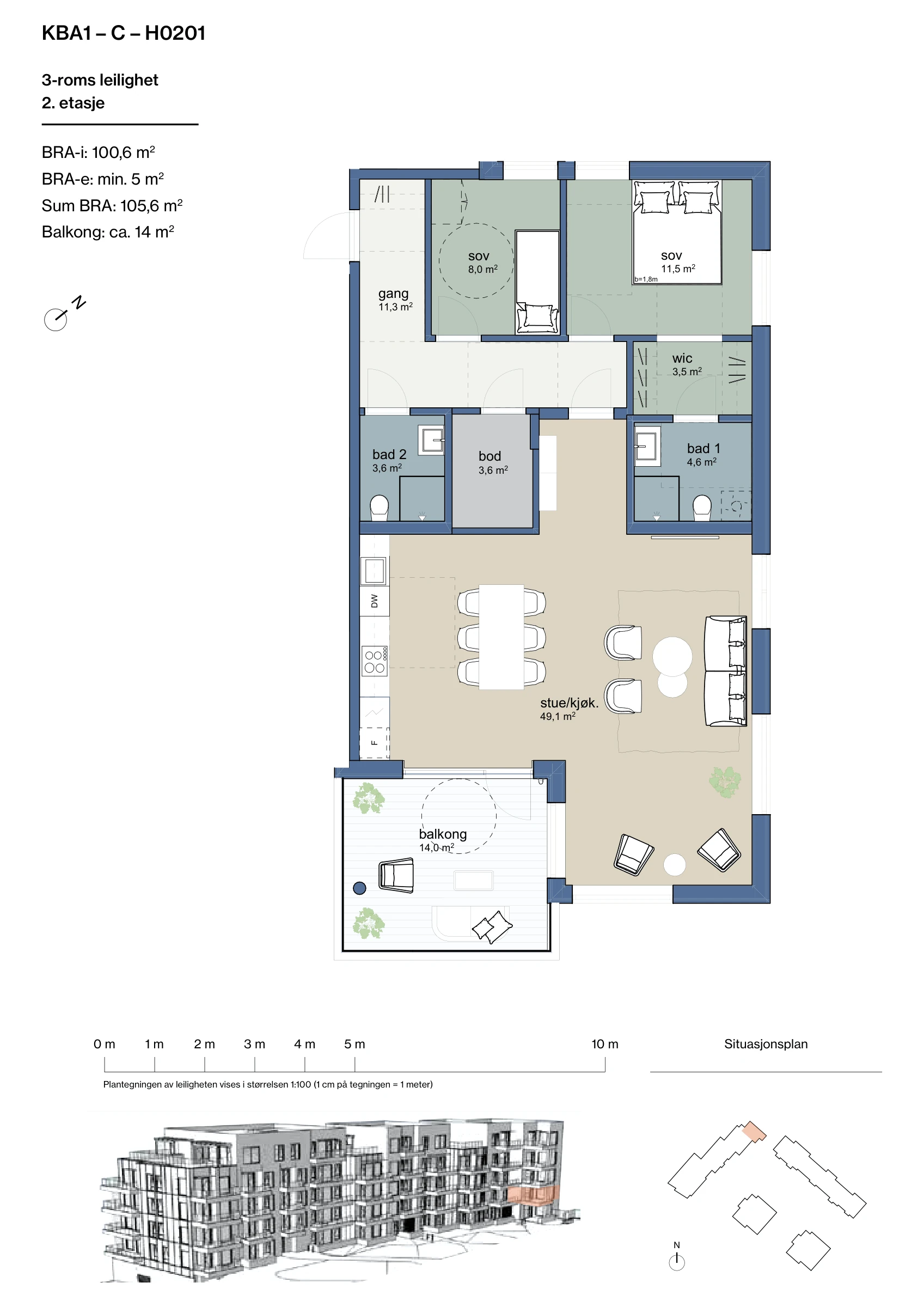 Plantegning for leilighet KBA1-C-H0201 i Jåtunparken