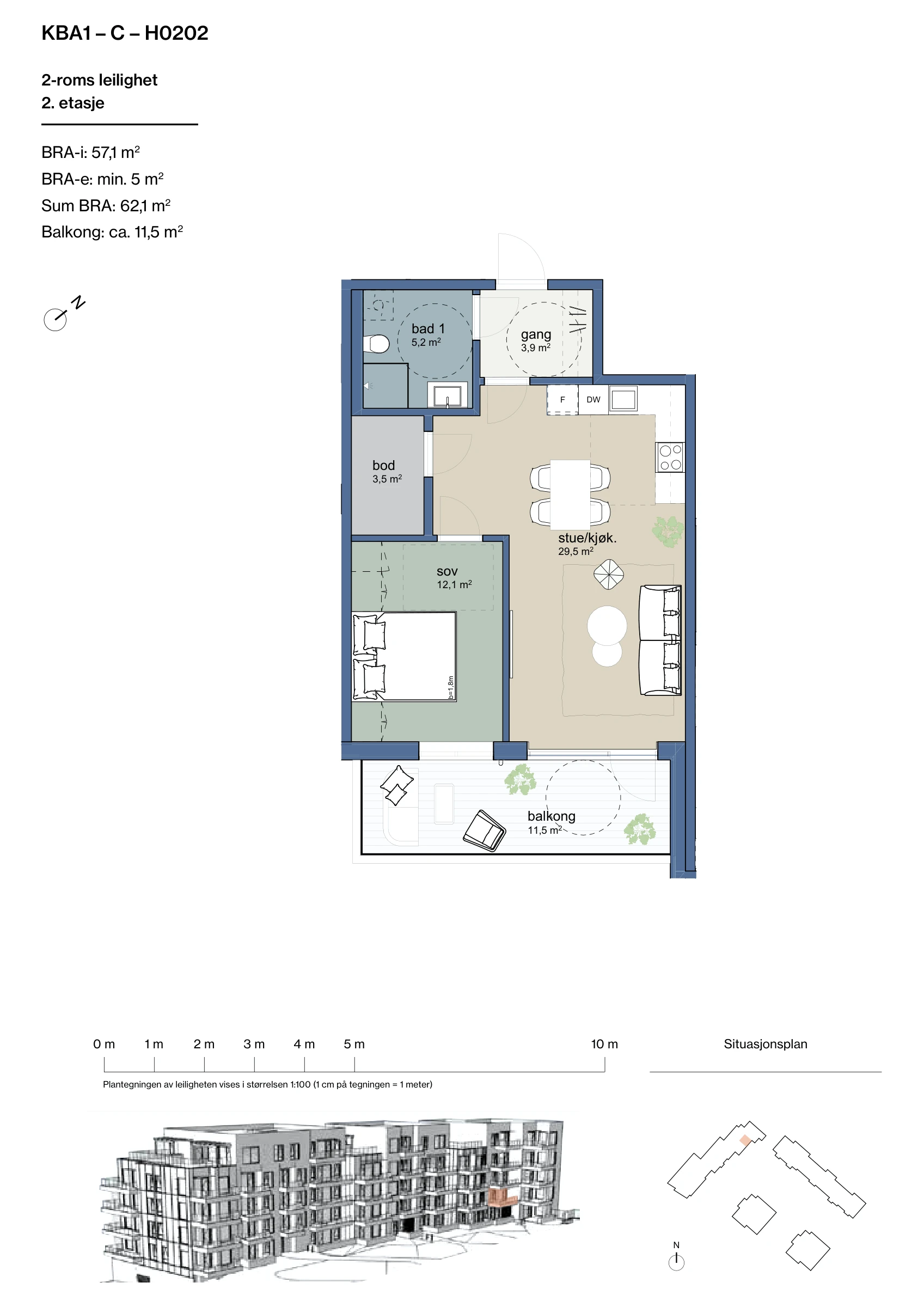 Plantegning for leilighet KBA1-C-H0202 i Jåtunparken