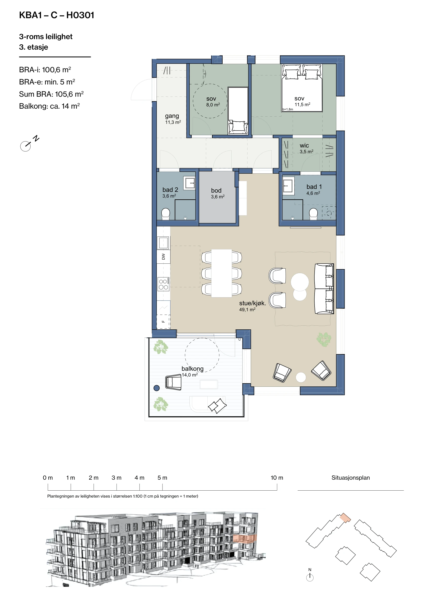 Plantegning for leilighet KBA1-C-H0301 i Jåtunparken