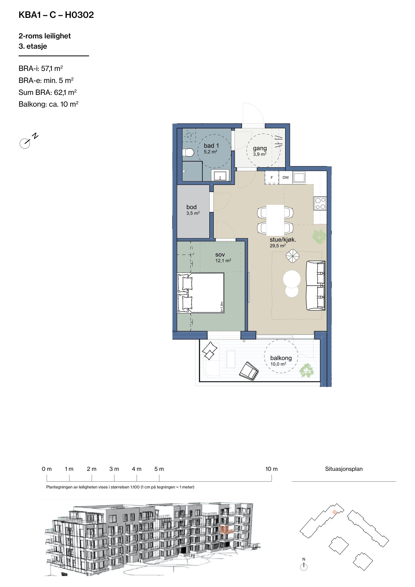 Plantegning for leilighet KBA1-C-H0302 i Jåtunparken