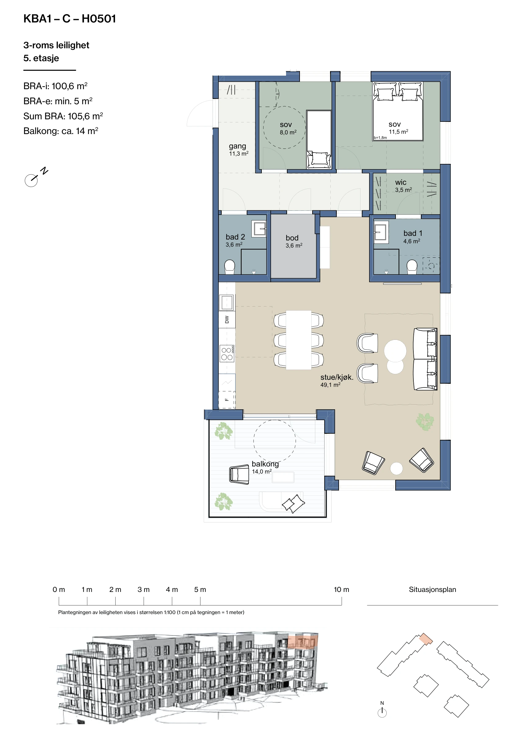 Plantegning for leilighet KBA1-C-H0501 i Jåtunparken
