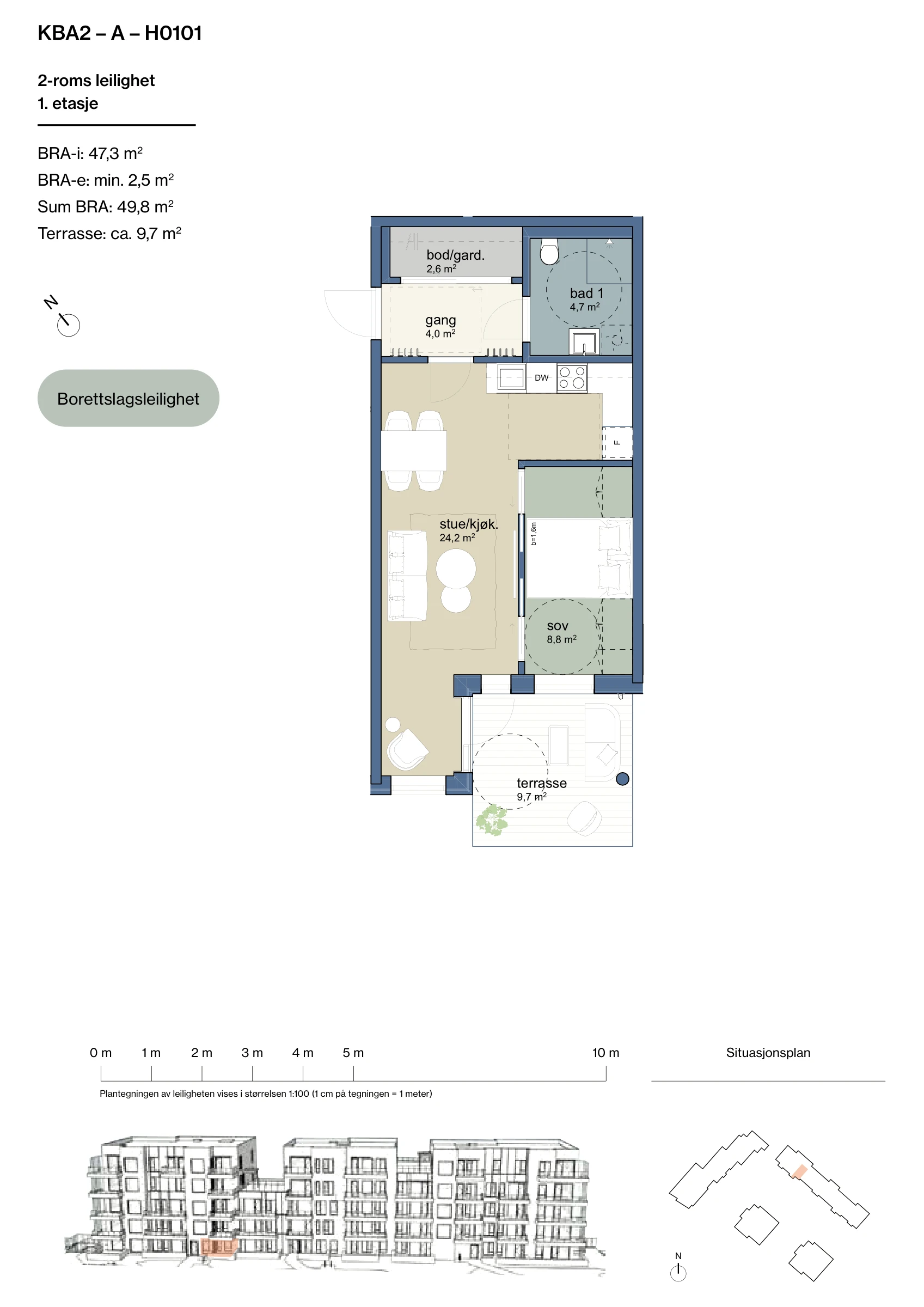 Plantegning for leilighet KBA2-A-H0101 i Jåtunparken