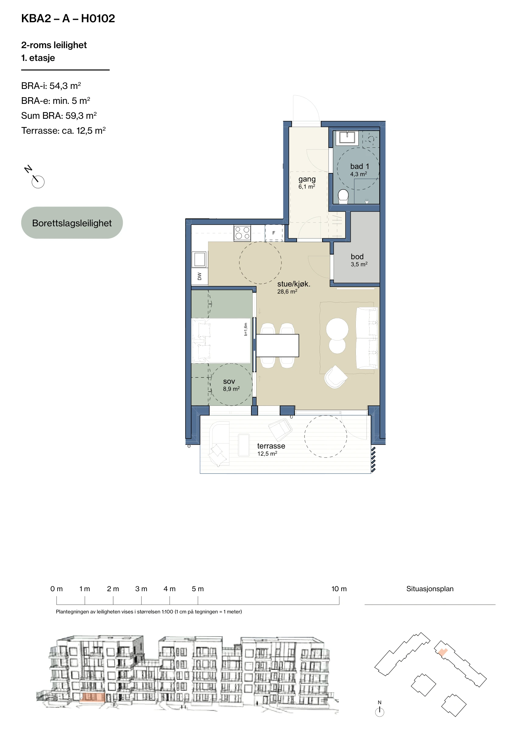 Plantegning for leilighet KBA2-A-H0102 i Jåtunparken