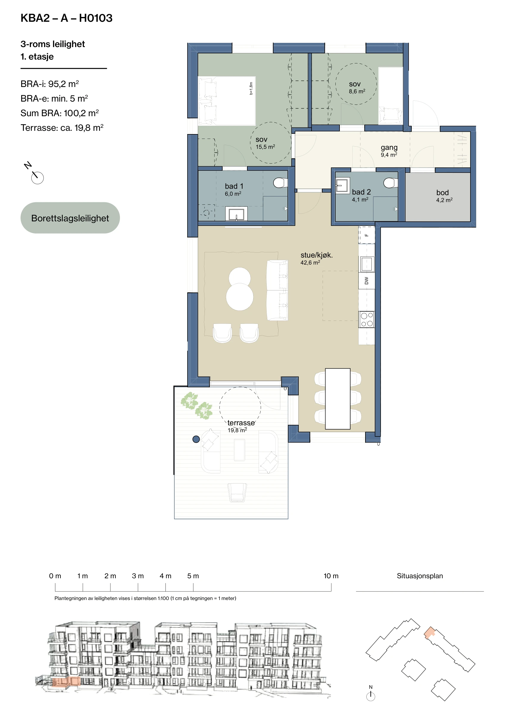 Plantegning for leilighet KBA2-A-H0103 i Jåtunparken