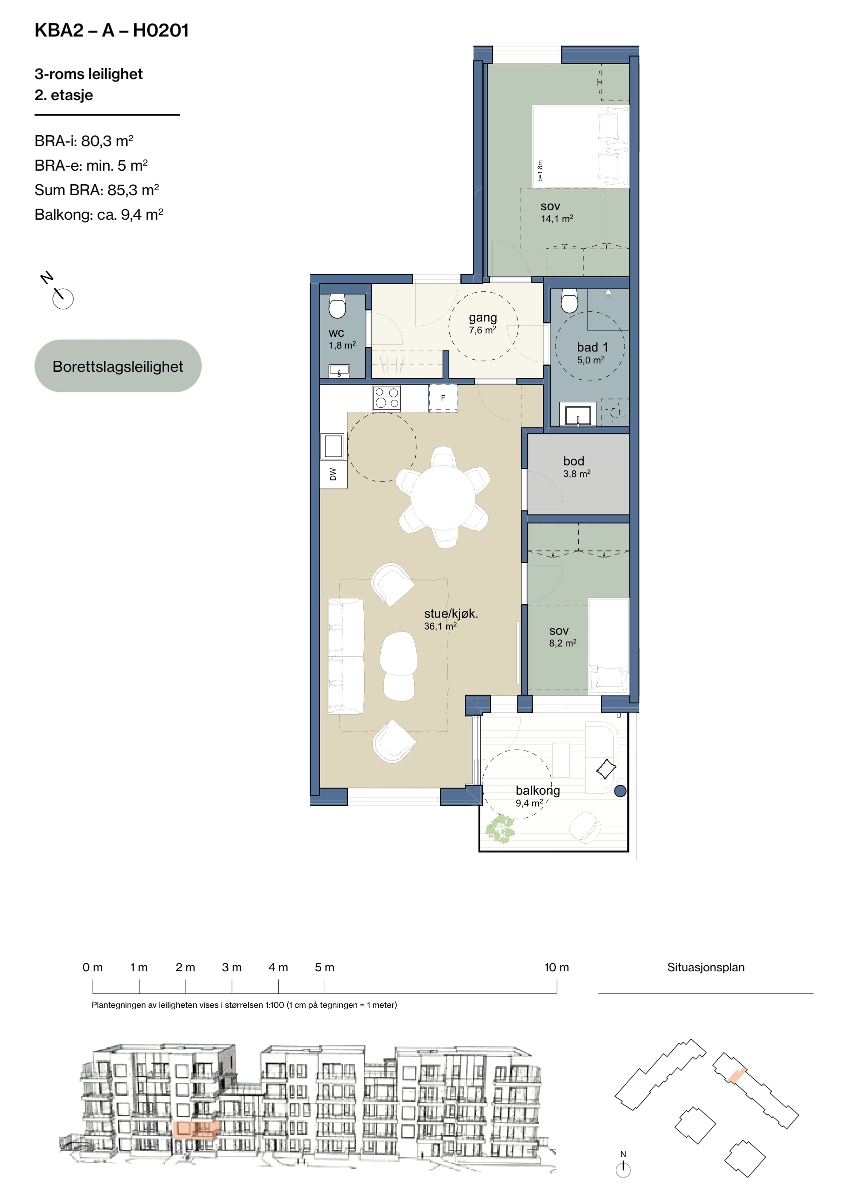 Plantegning for leilighet KBA2-A-H0201 i Jåtunparken