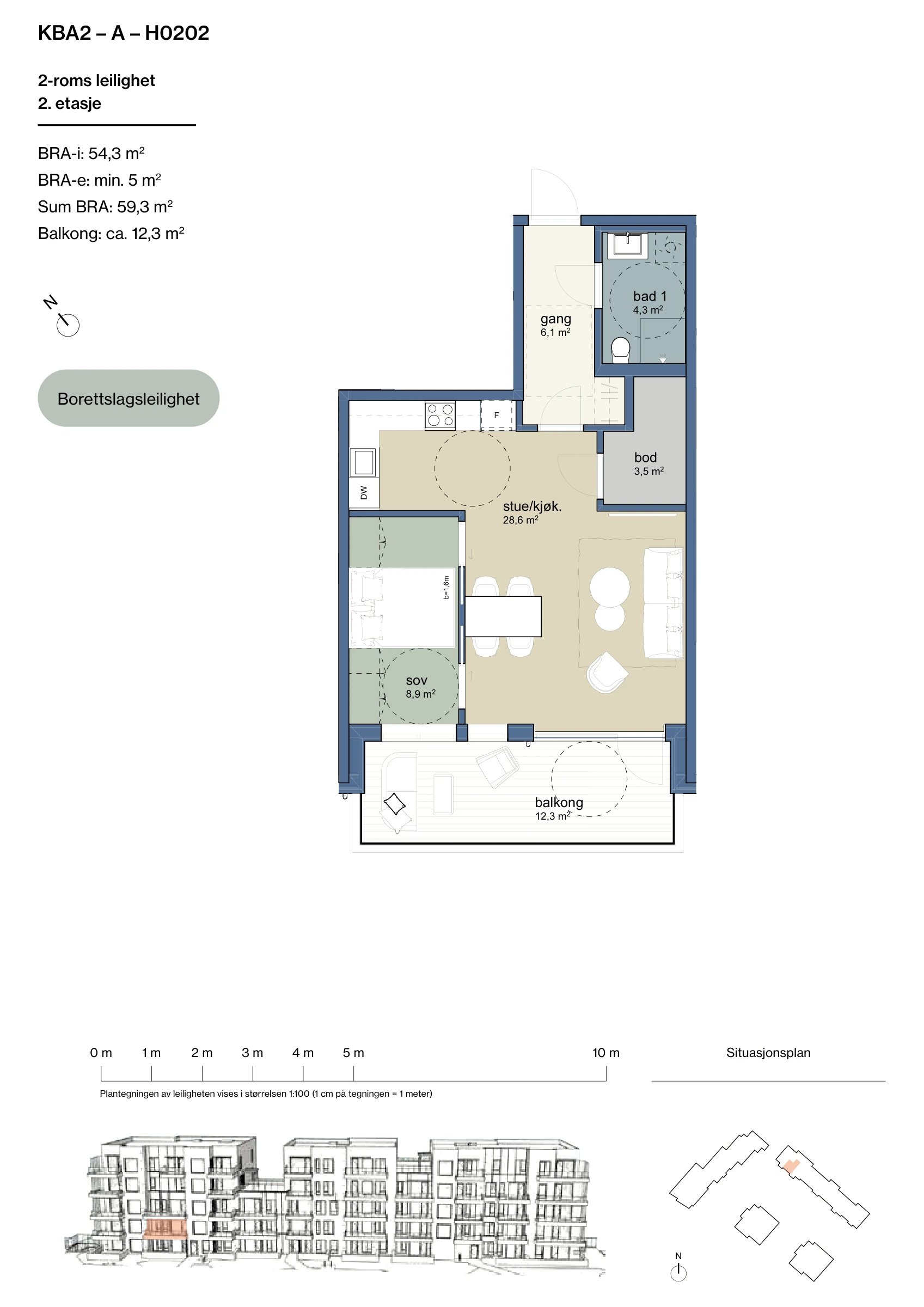 Plantegning for leilighet KBA2-A-H0202 i Jåtunparken