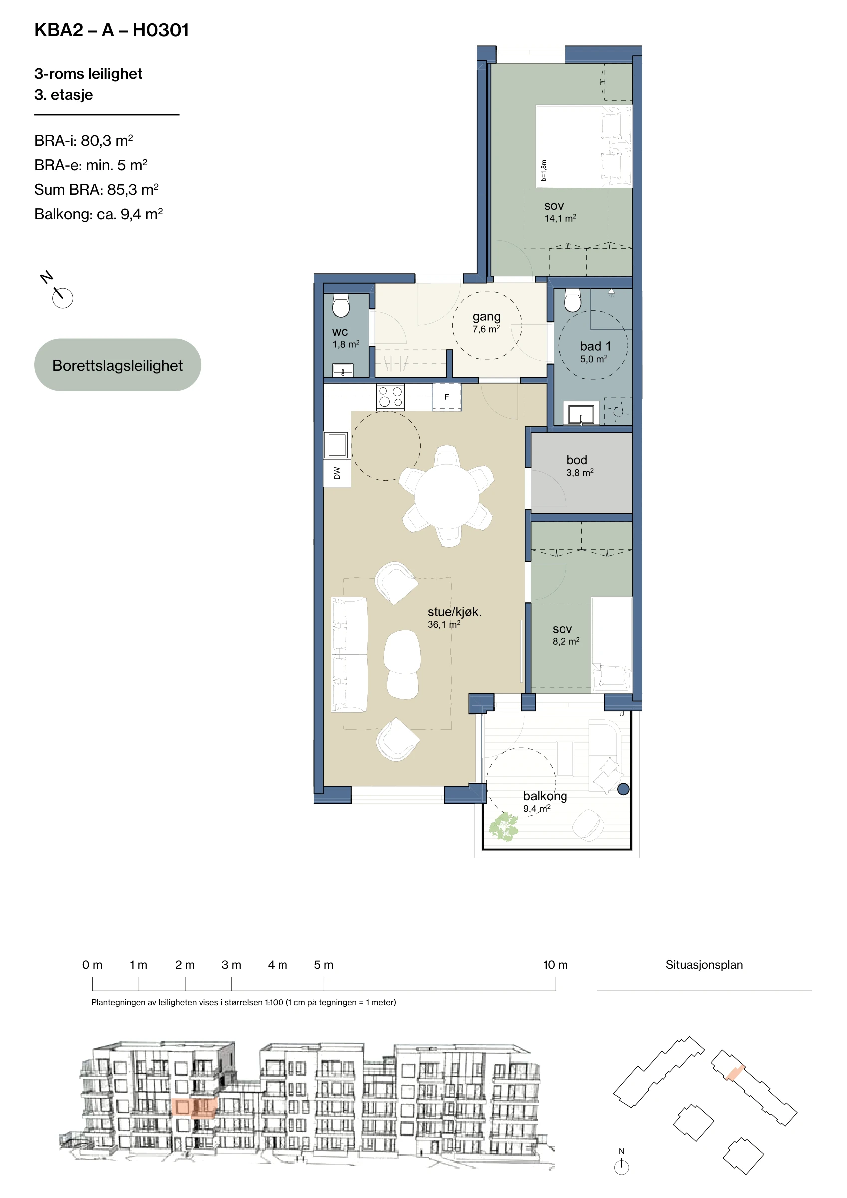 Plantegning for leilighet KBA2-A-H0301 i Jåtunparken
