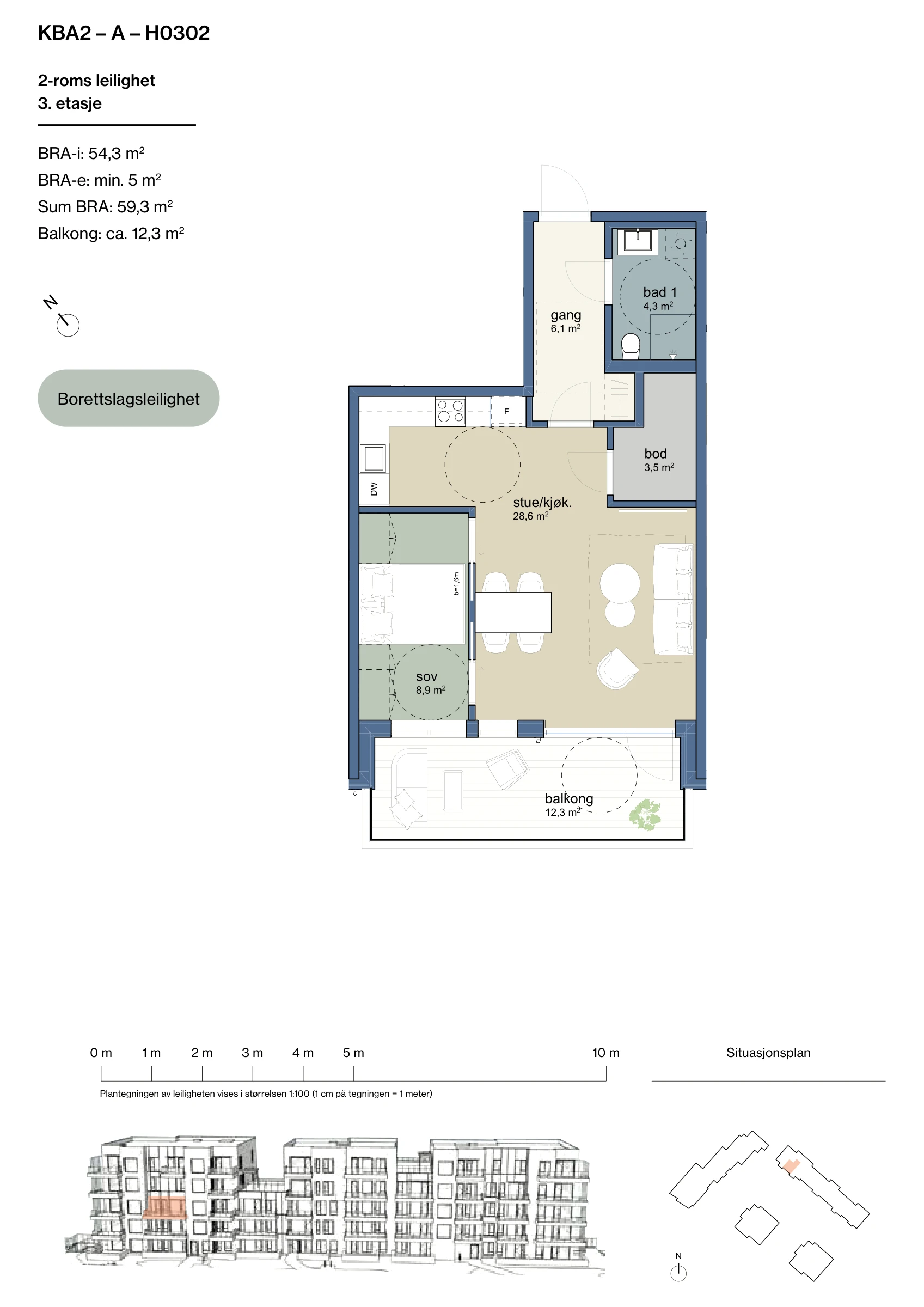Plantegning for leilighet KBA2-A-H0302 i Jåtunparken