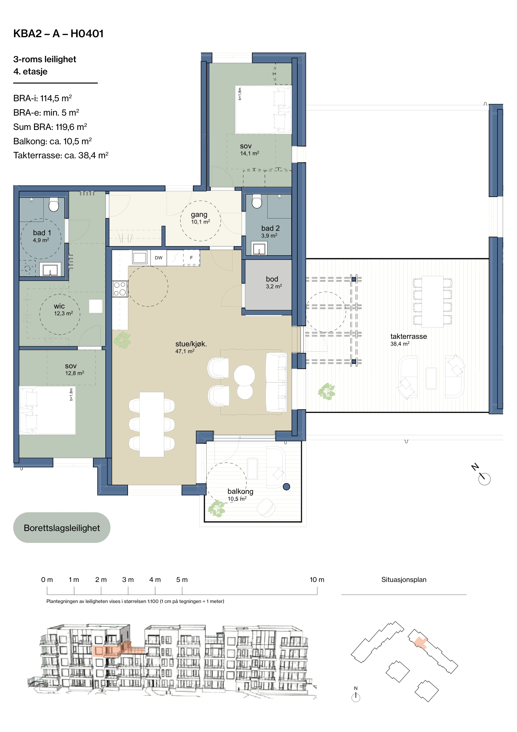 Plantegning for leilighet KBA2-A-H0401 i Jåtunparken