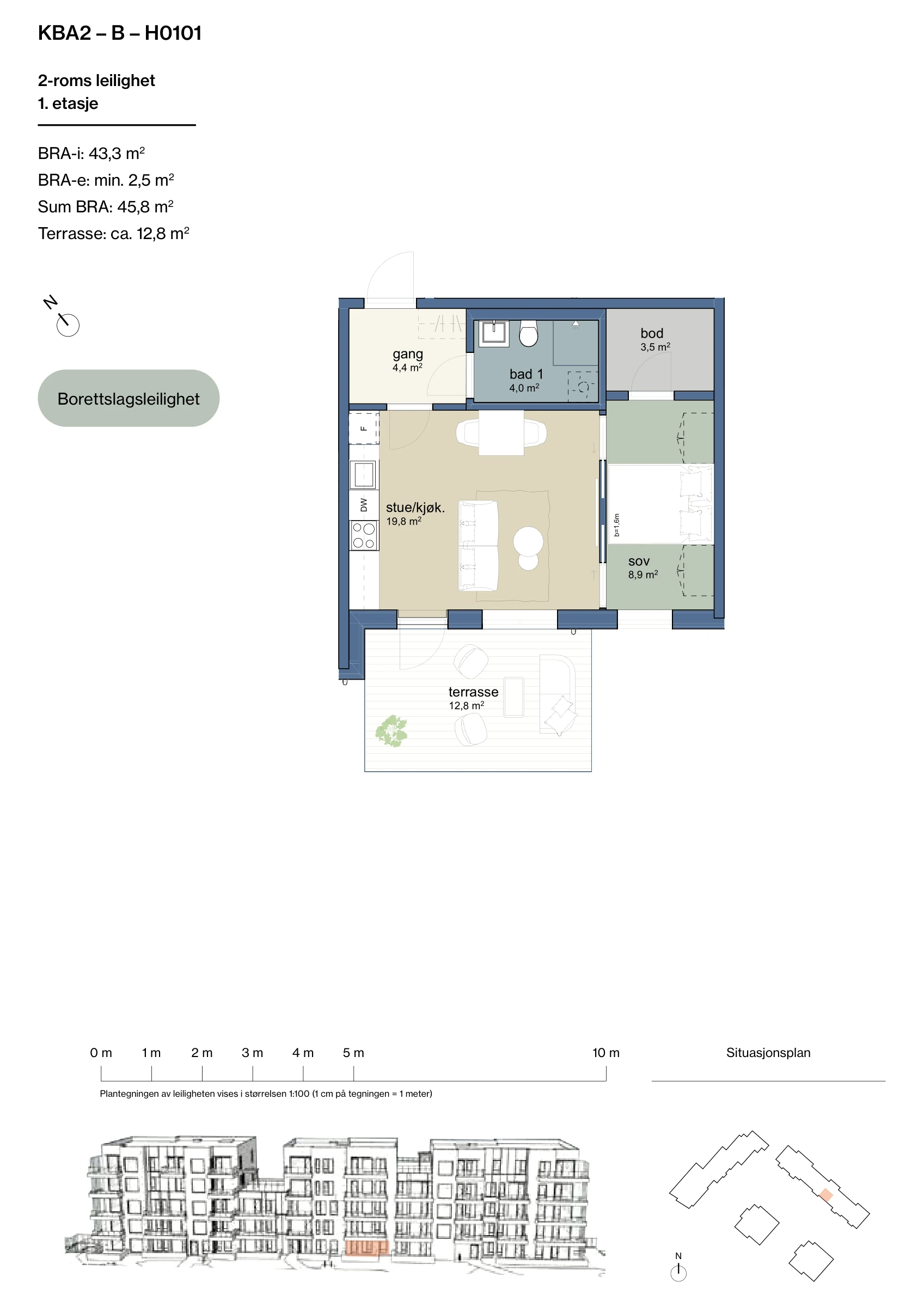 Plantegning for leilighet KBA2-B-H0101 i Jåtunparken