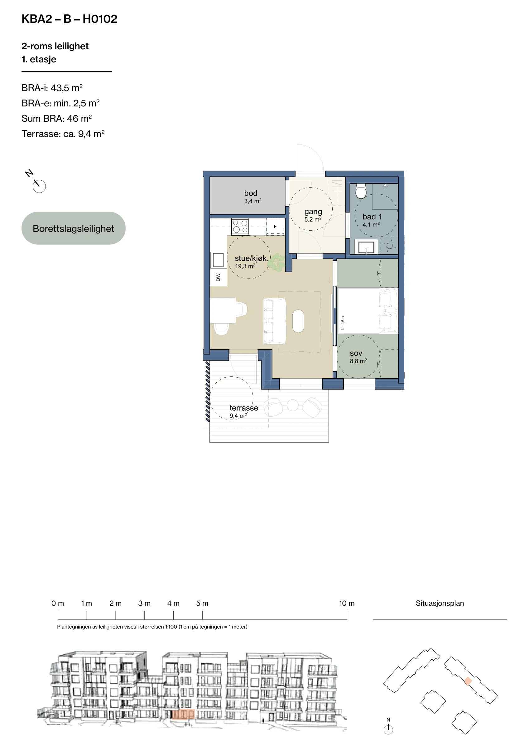 Plantegning for leilighet KBA2-B-H0102 i Jåtunparken