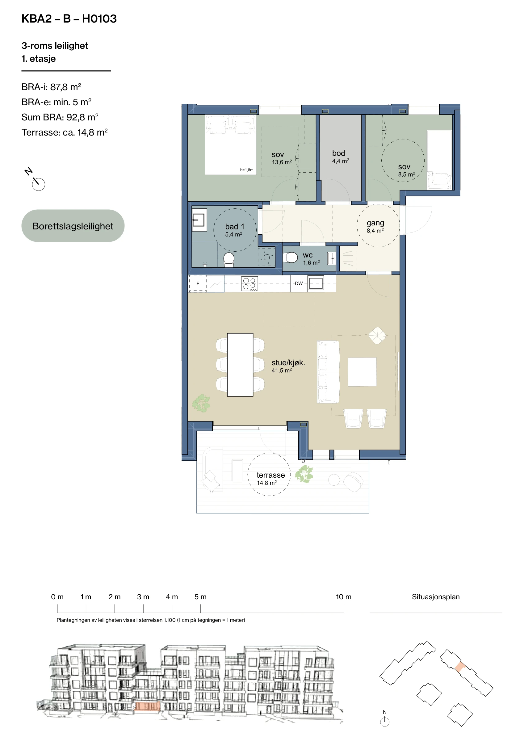 Plantegning for leilighet KBA2-B-H0103 i Jåtunparken