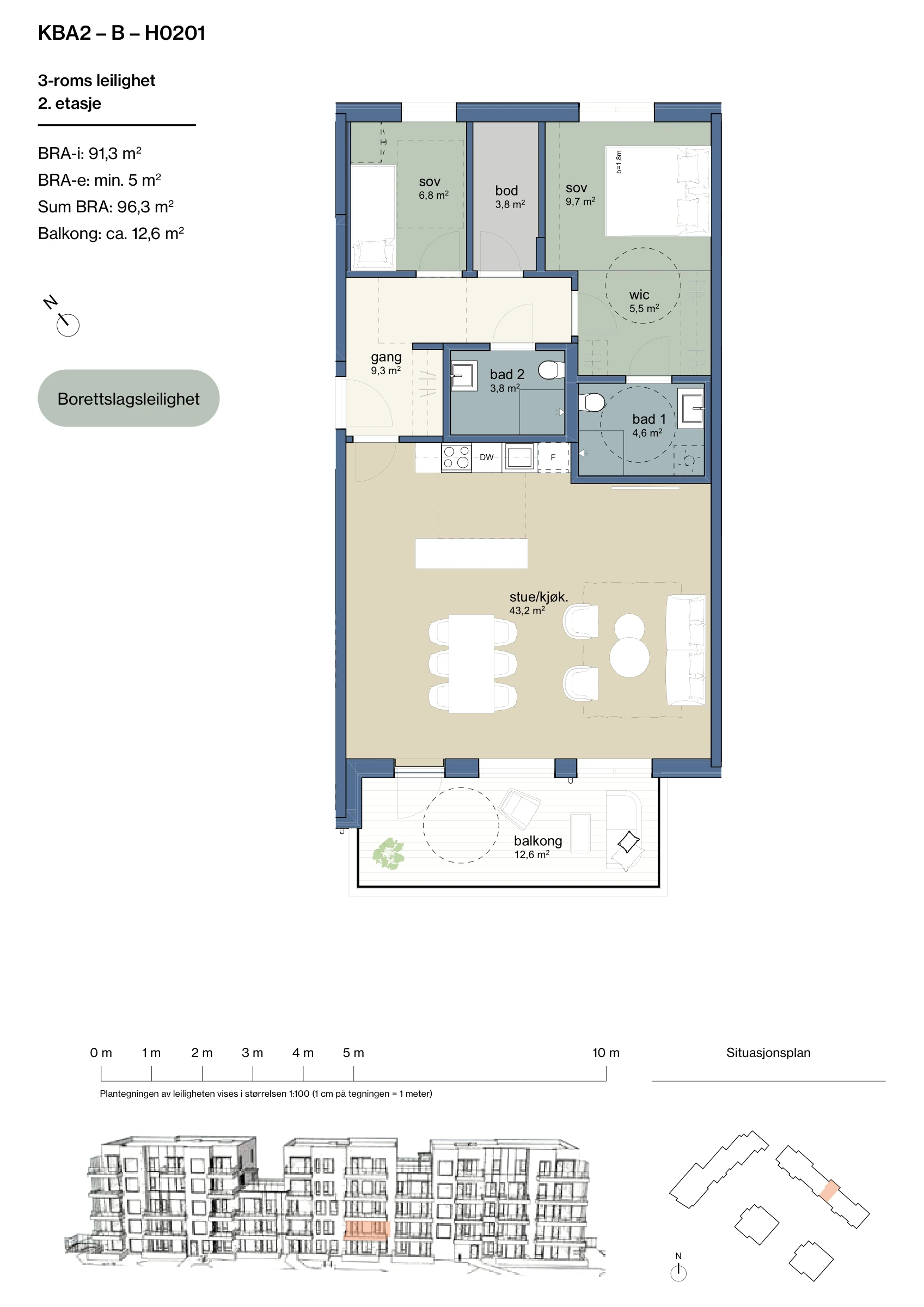 Plantegning for leilighet KBA2-B-H0201 i Jåtunparken