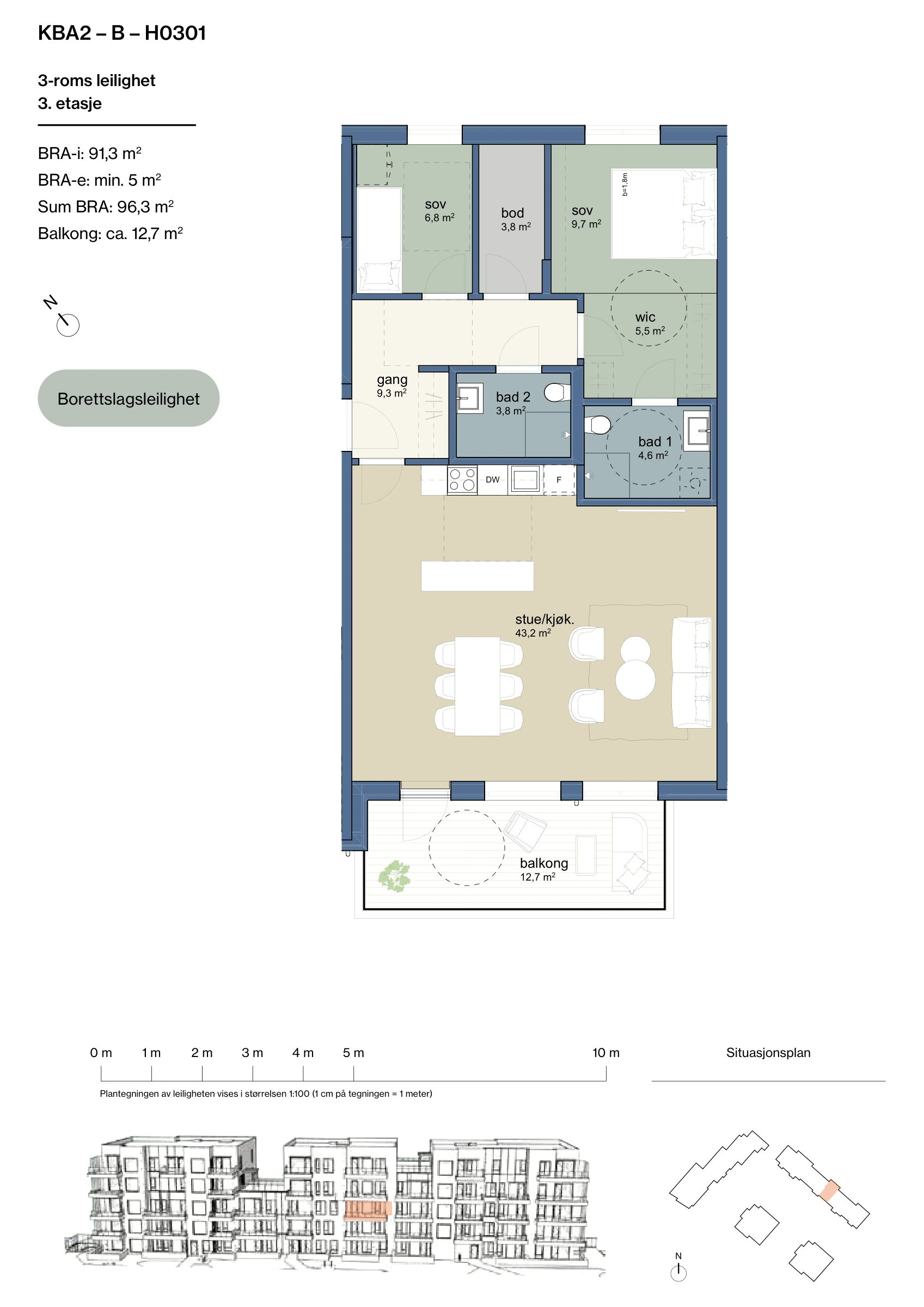 Plantegning for leilighet KBA2-B-H0301 i Jåtunparken