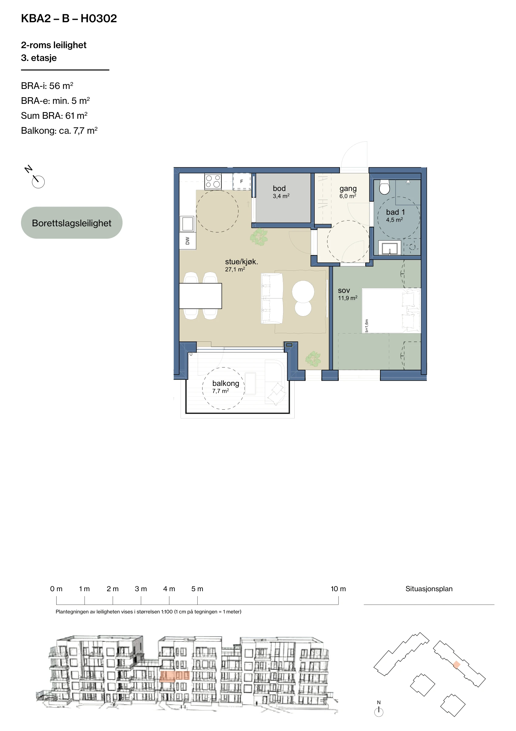 Plantegning for leilighet KBA2-B-H0302 i Jåtunparken
