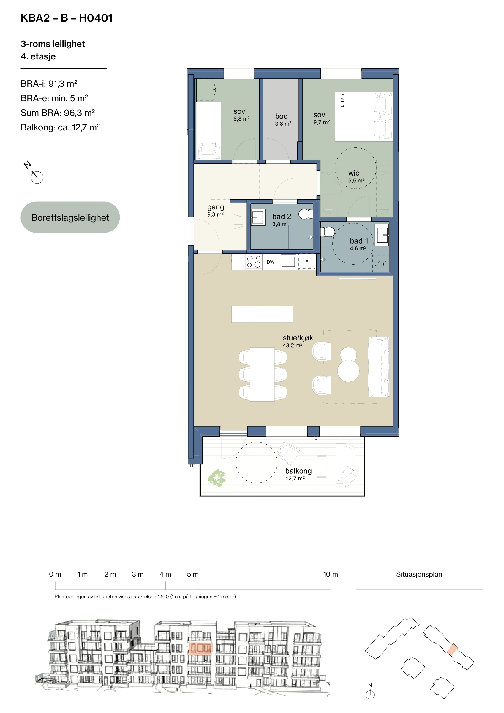 Plantegning for leilighet KBA2-B-H0401 i Jåtunparken