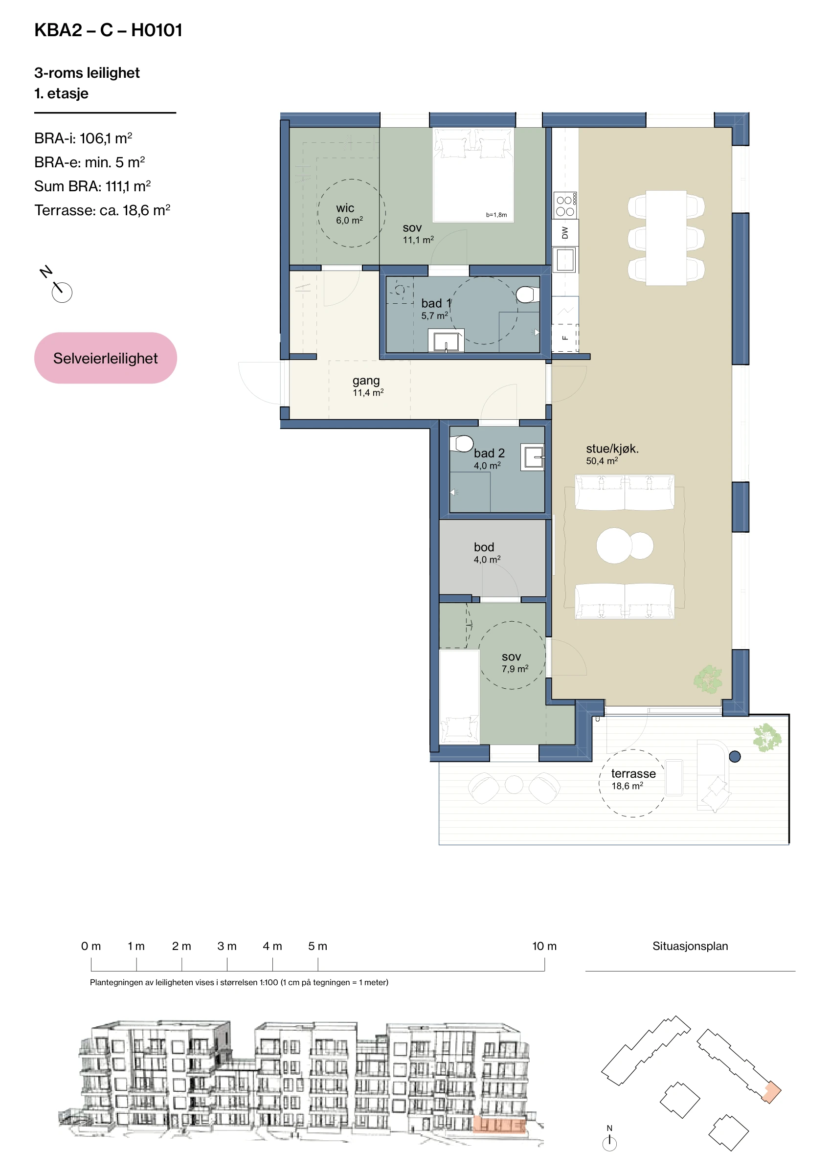 Plantegning for leilighet KBA2-C-H0101 i Jåtunparken