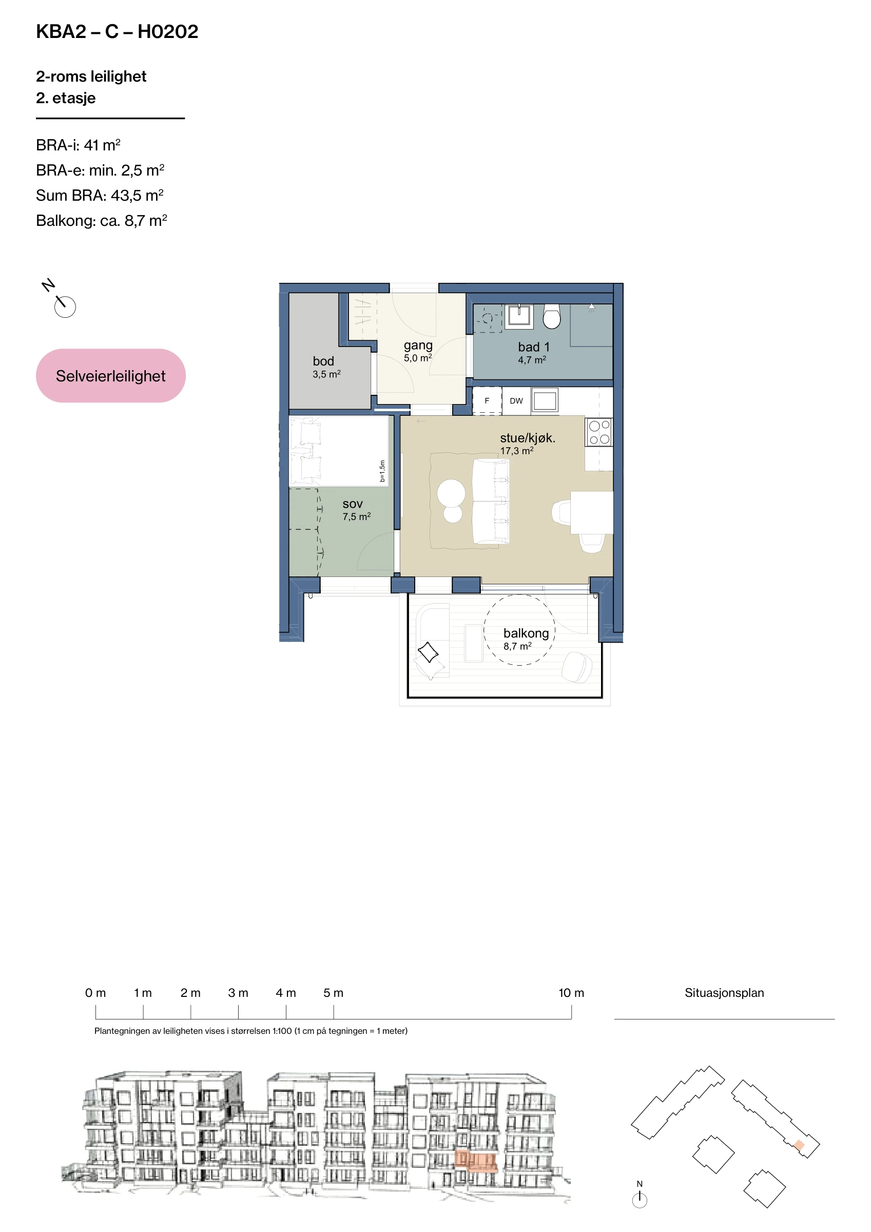 Plantegning for leilighet KBA2-C-H0202 i Jåtunparken