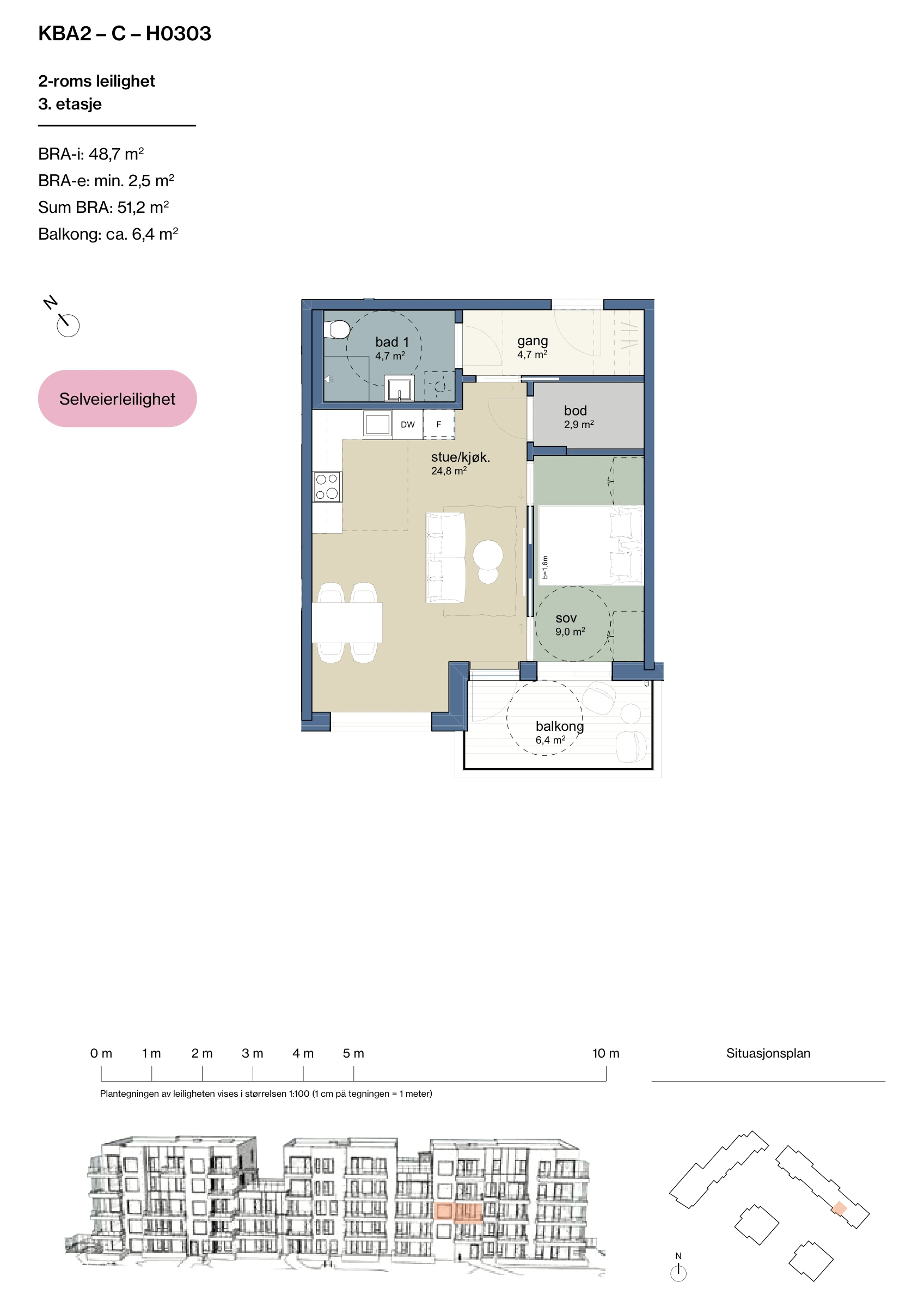 Plantegning for leilighet KBA2-C-H0303 i Jåtunparken