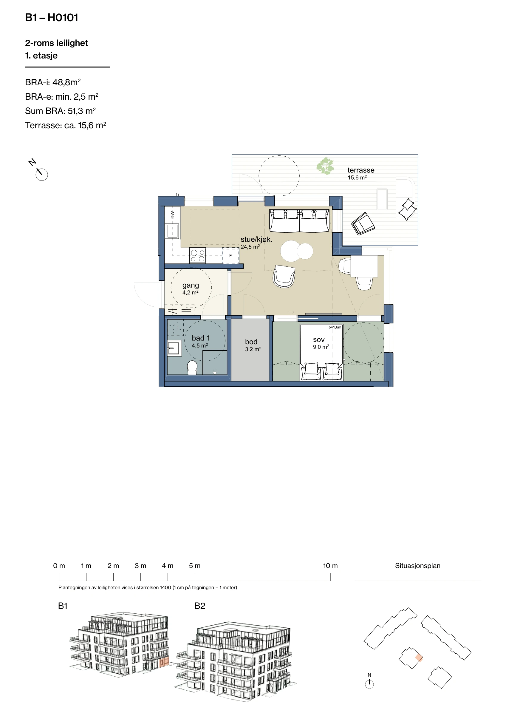 Plantegning for leilighet B1-H0101 i Jåtunparken