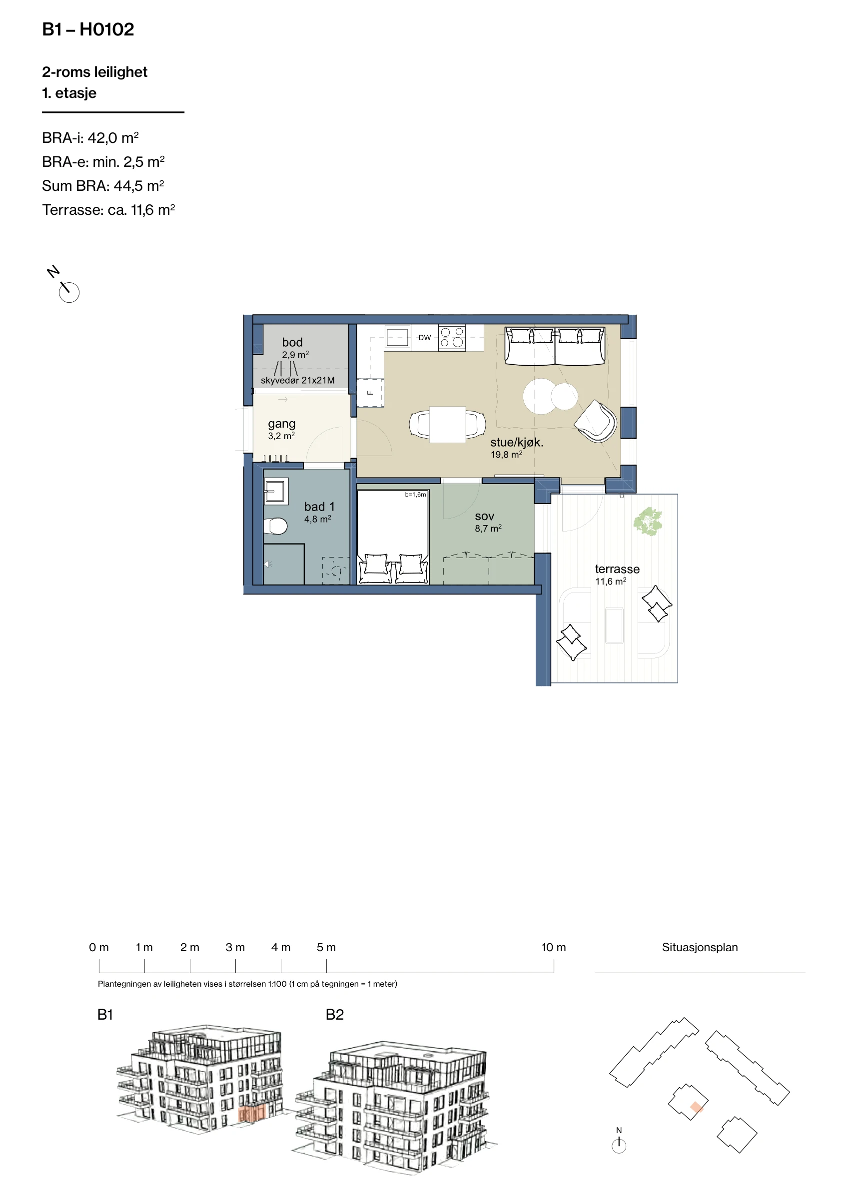 Plantegning for leilighet B1-H0102 i Jåtunparken