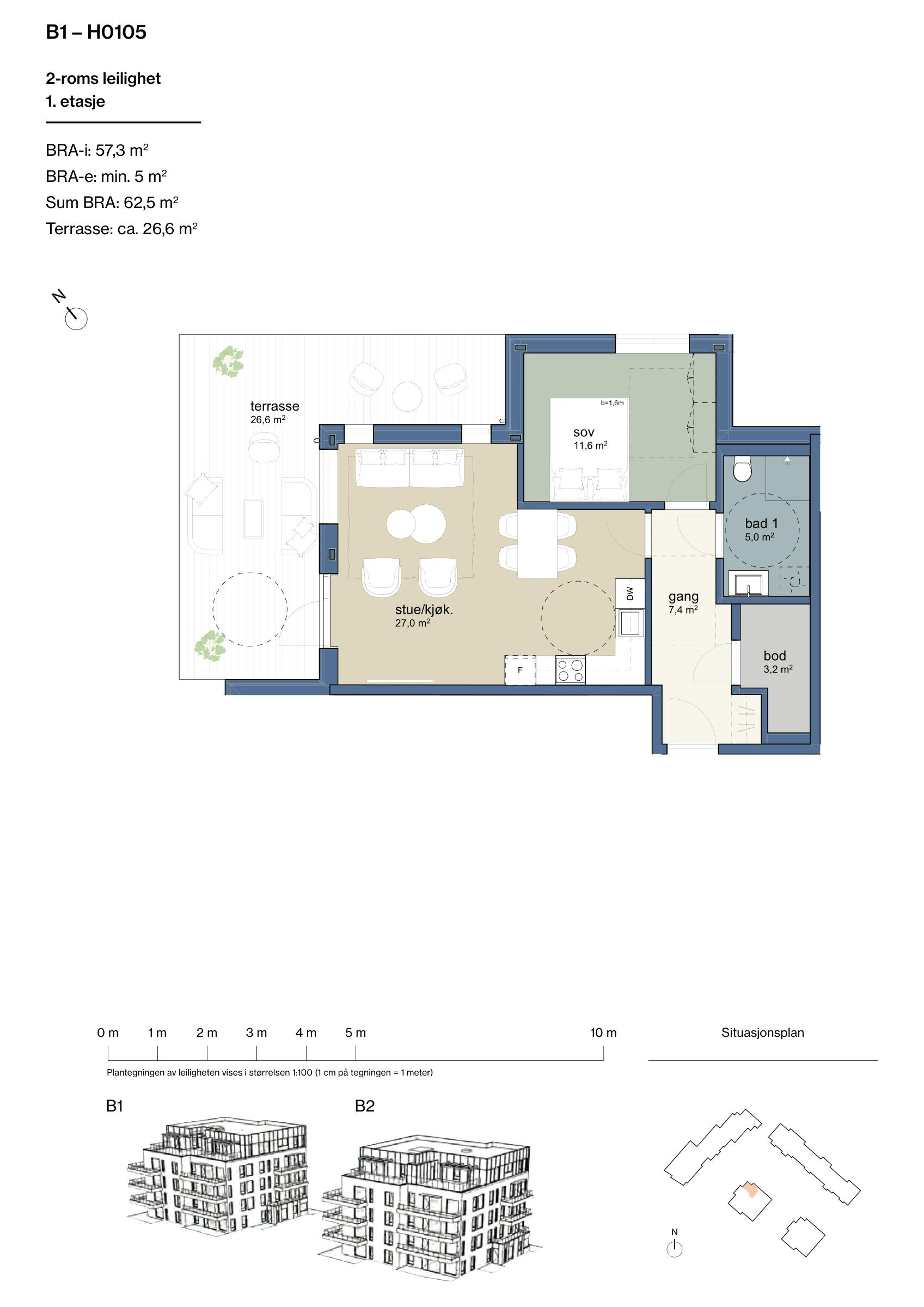 Plantegning for leilighet B1-H0105 i Jåtunparken
