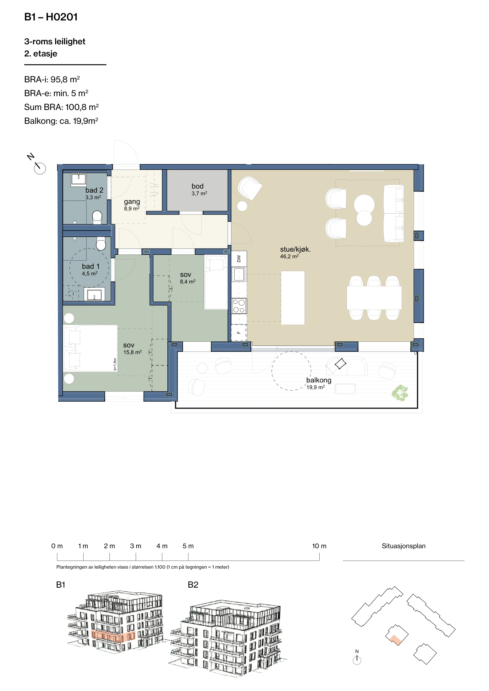 Plantegning for leilighet B1-H0201 i Jåtunparken
