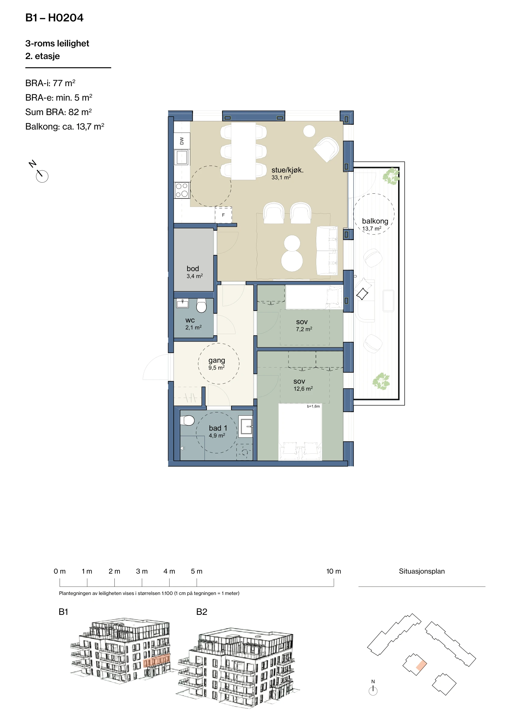 Plantegning for leilighet B1-H0204 i Jåtunparken