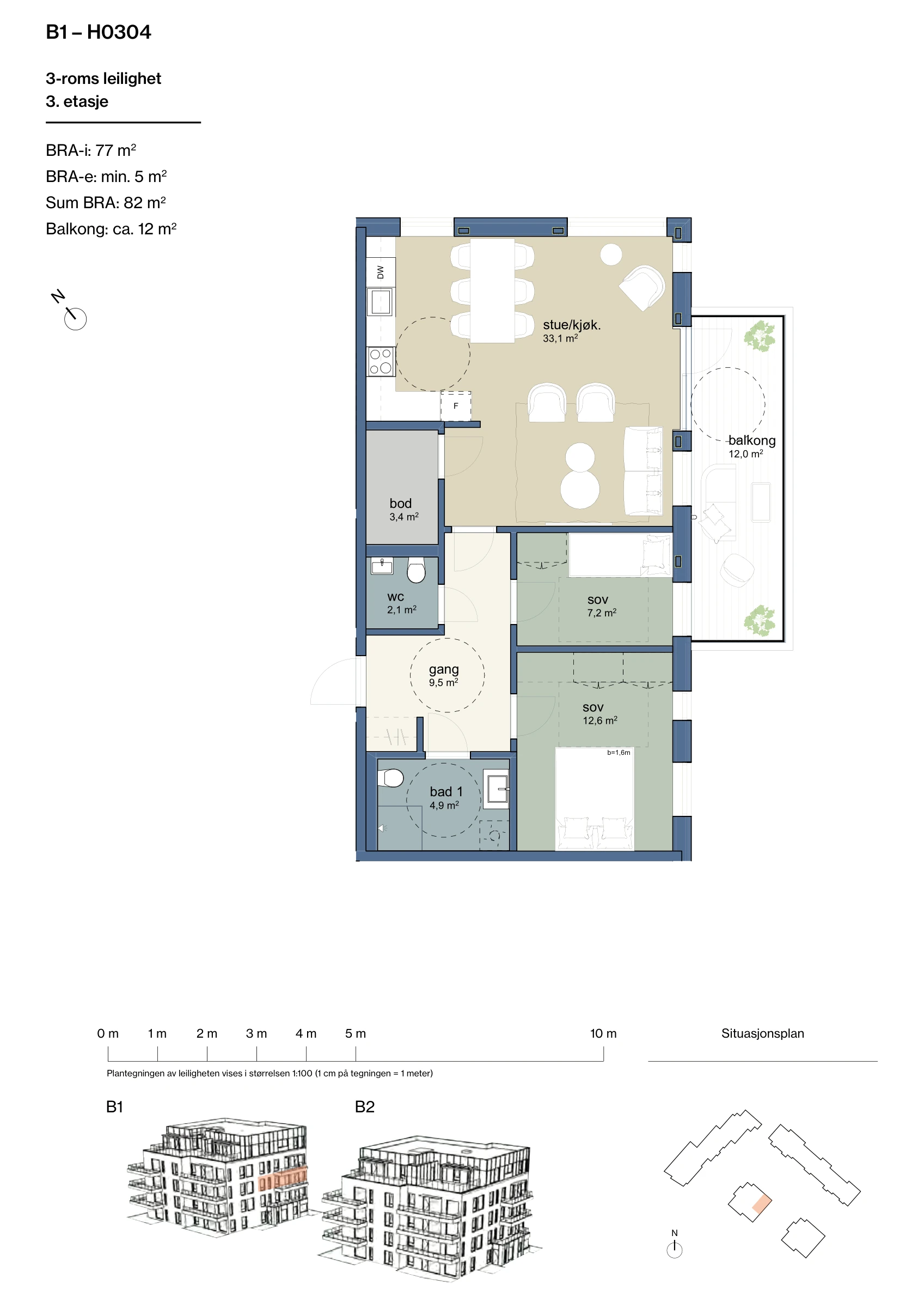 Plantegning for leilighet B1-H0304 i Jåtunparken