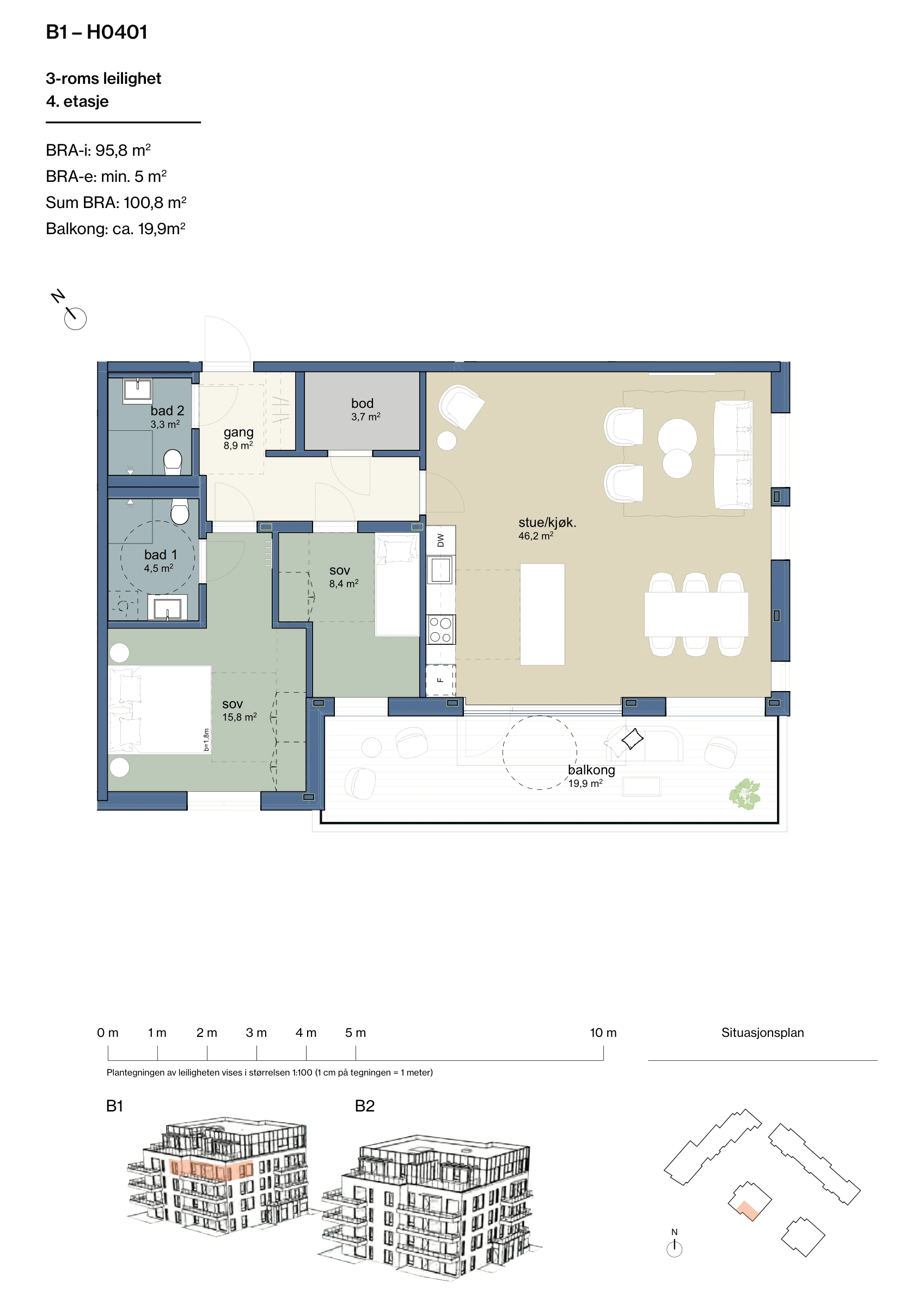 Plantegning for leilighet B1-H0401 i Jåtunparken