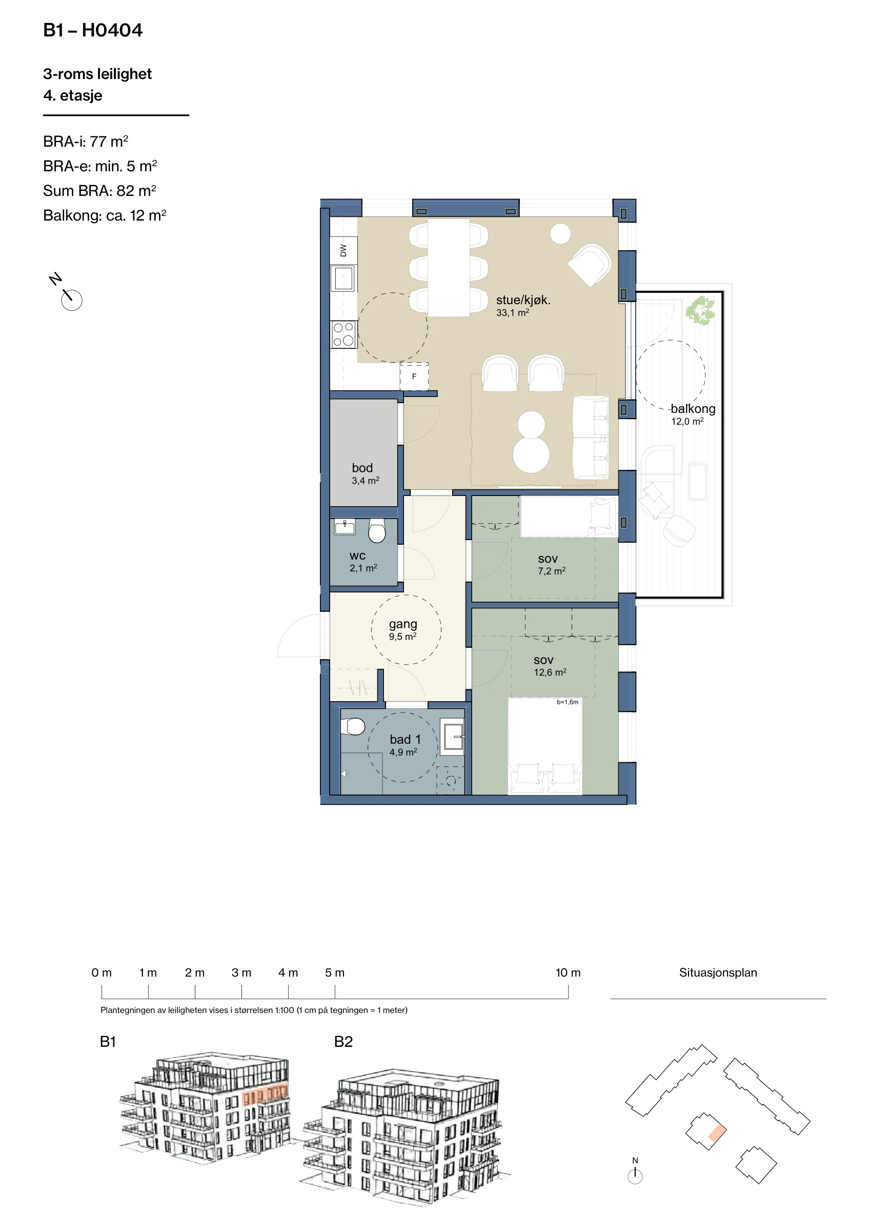 Plantegning for leilighet B1-H0404 i Jåtunparken